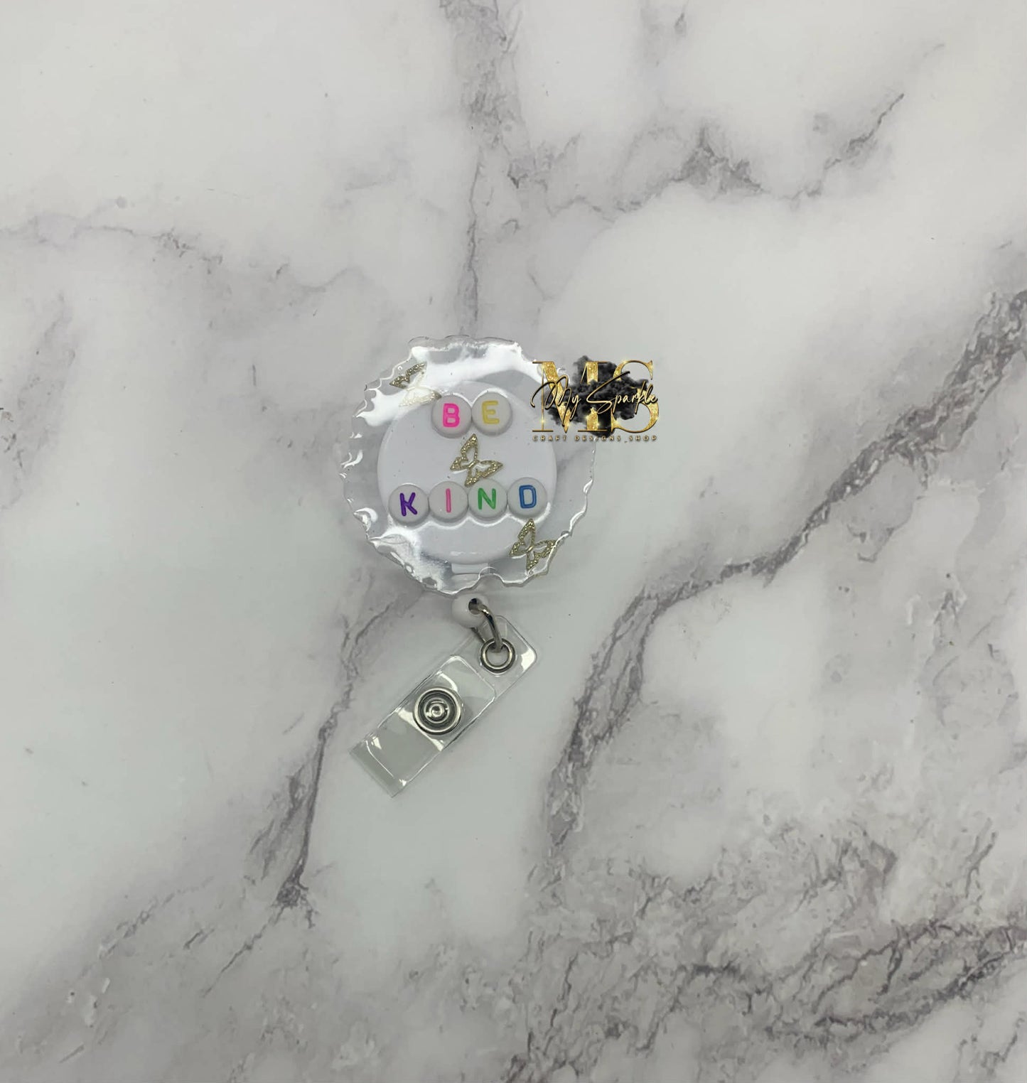 Be Kind Gold Butterflies Badge Reel