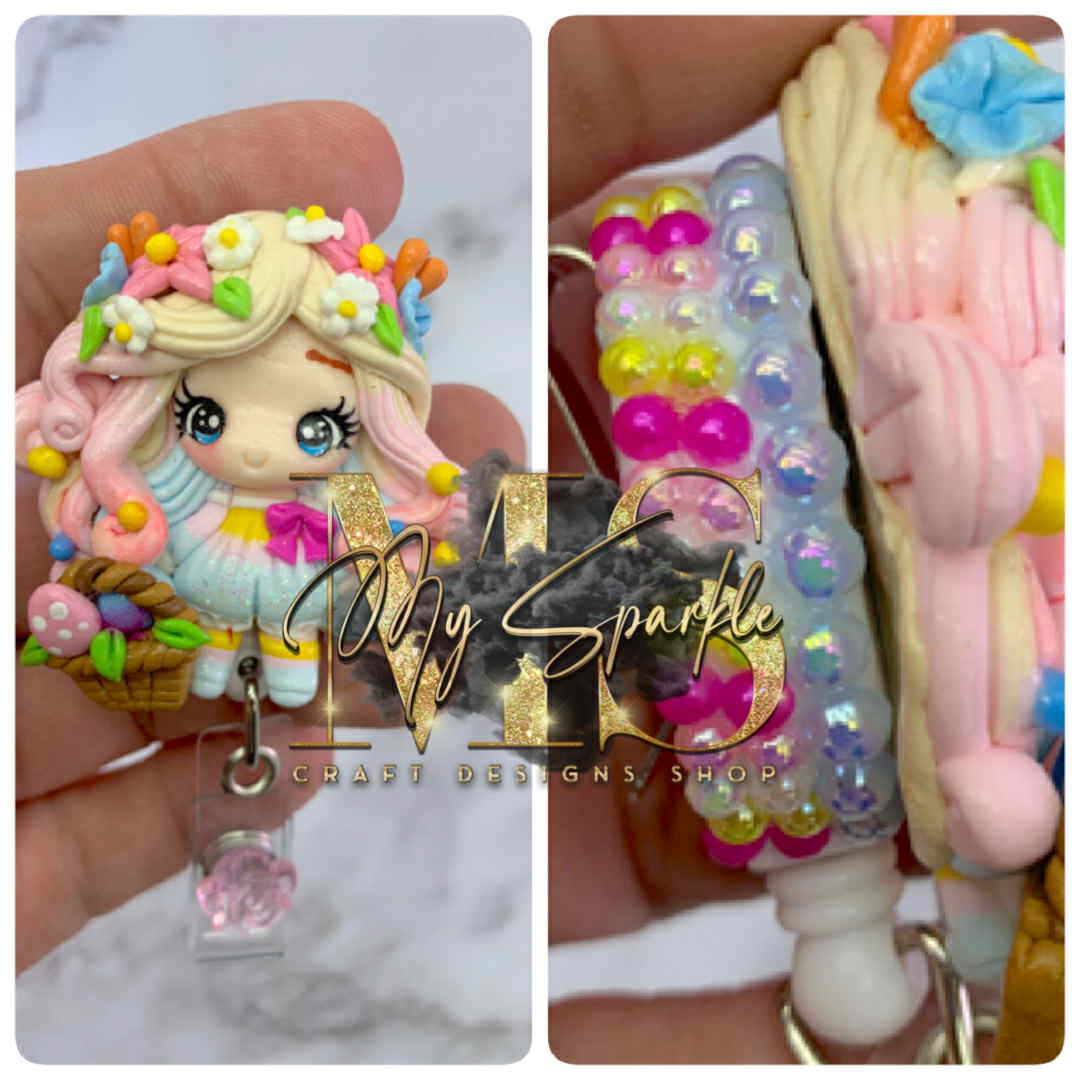 Easter Cute Girl Clay Badge Reel