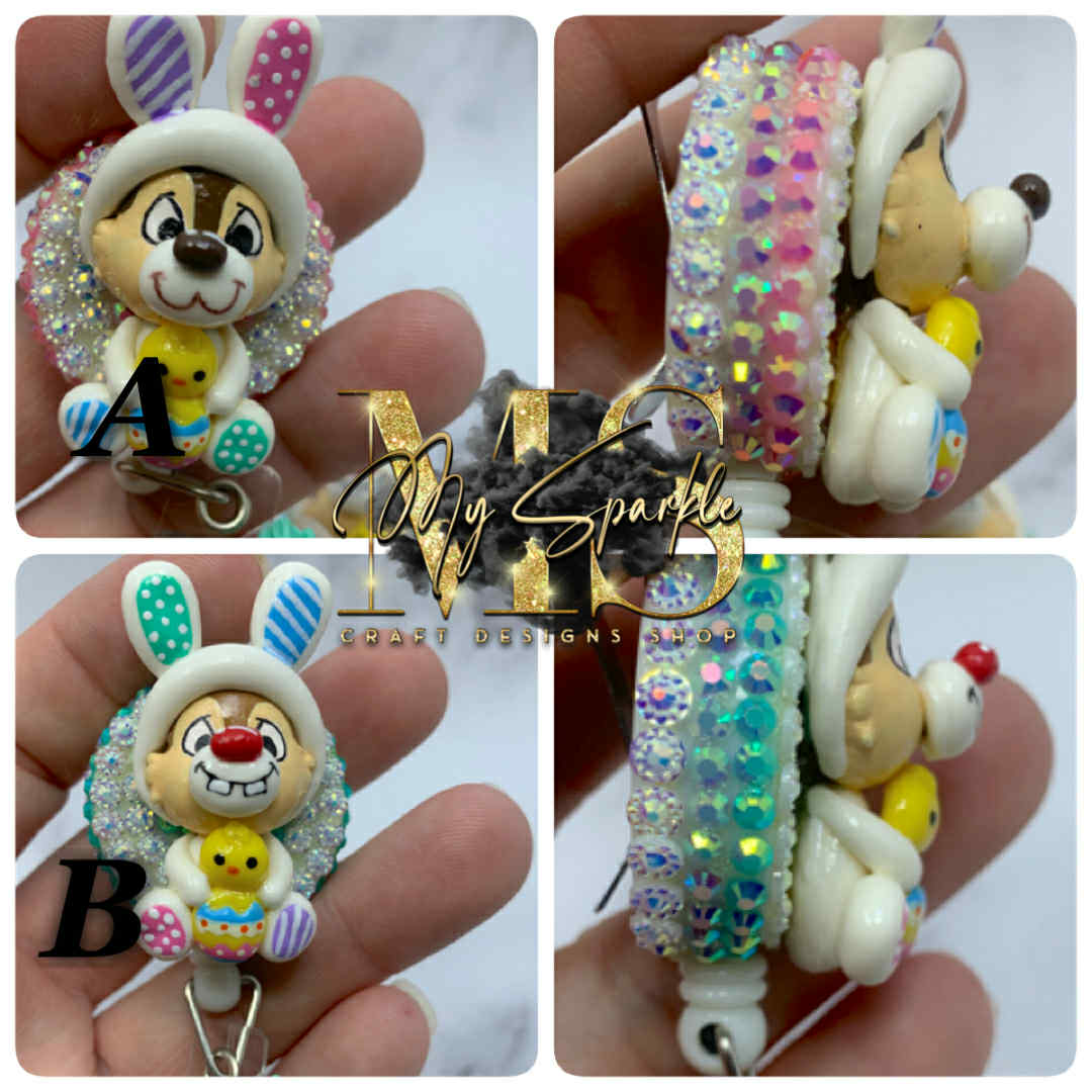 Funny Easter Chipmunks Clay Badge Reel