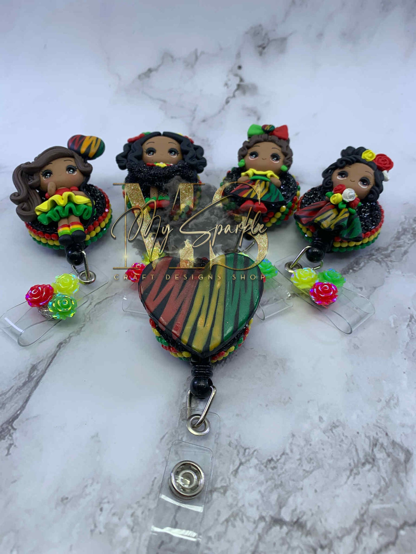 Black Princess Girl Clay Badge Reel