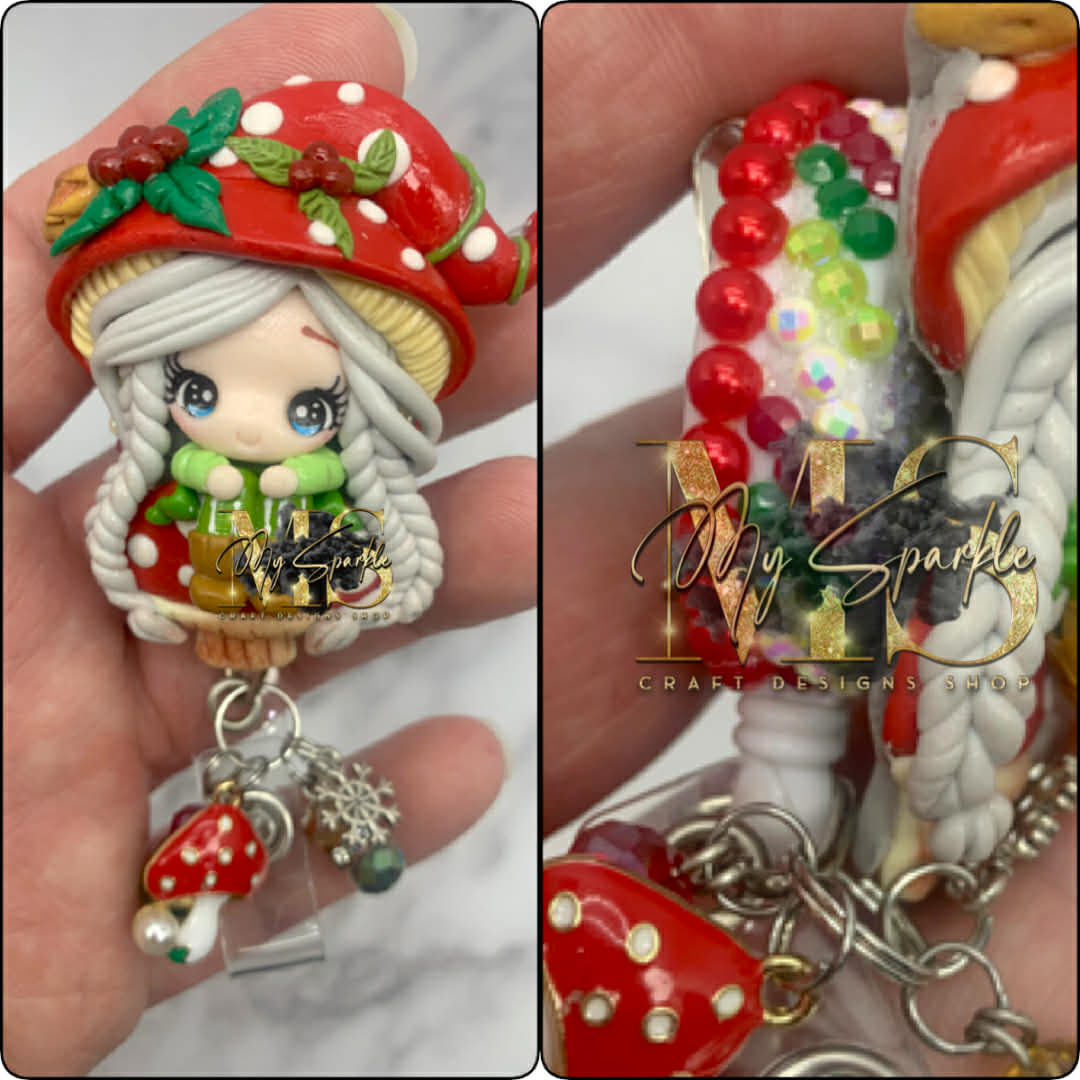Christmas Mushroom Girl Badge Reel