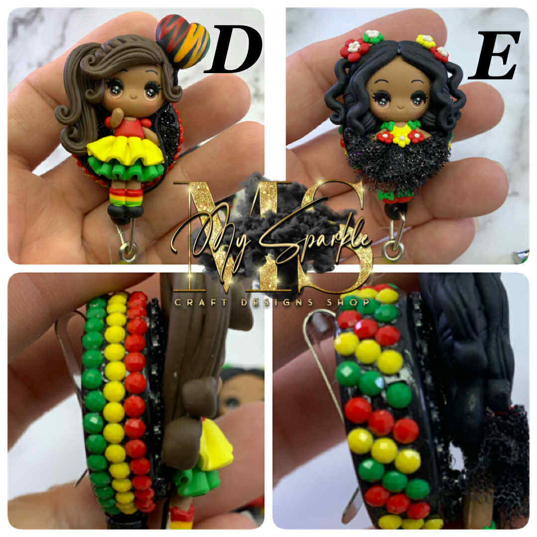 Black Princess Girl Clay Badge Reel