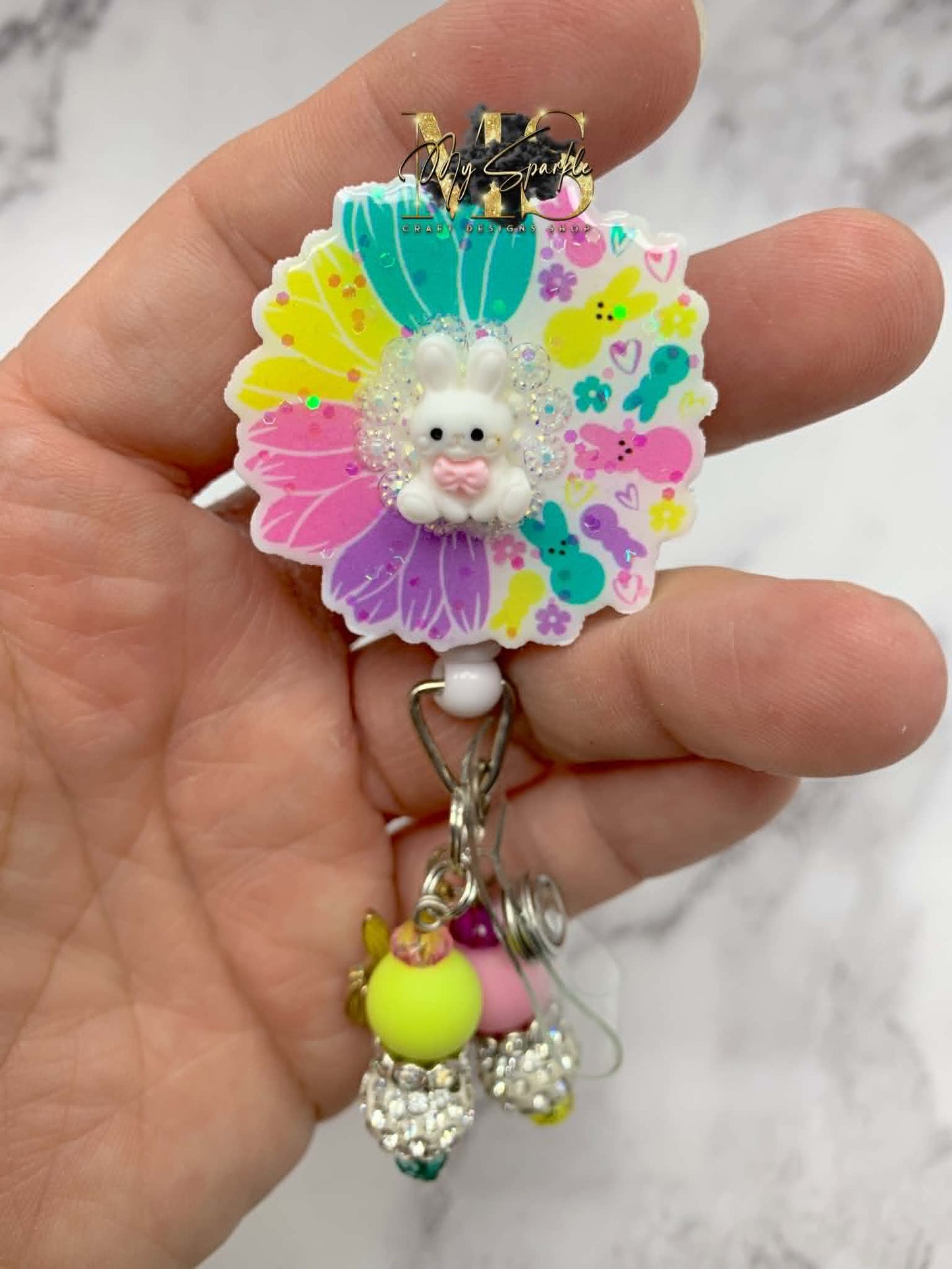 Bunny Flower Glitter Badge Reel