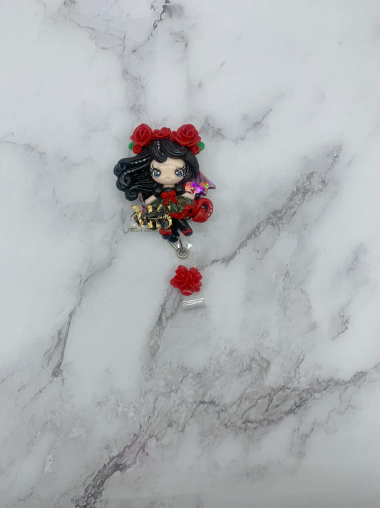 Girl Bat Wings Gothic Victorian Clay Badge Reel