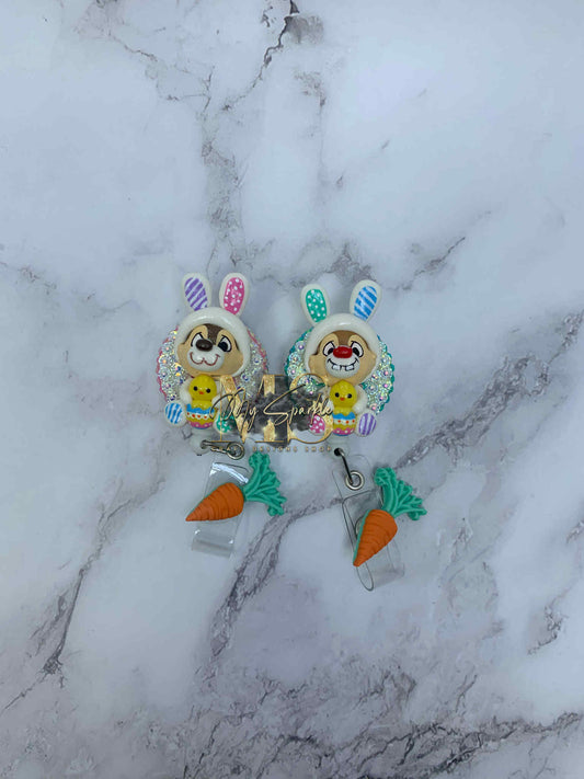 Funny Easter Chipmunks Clay Badge Reel