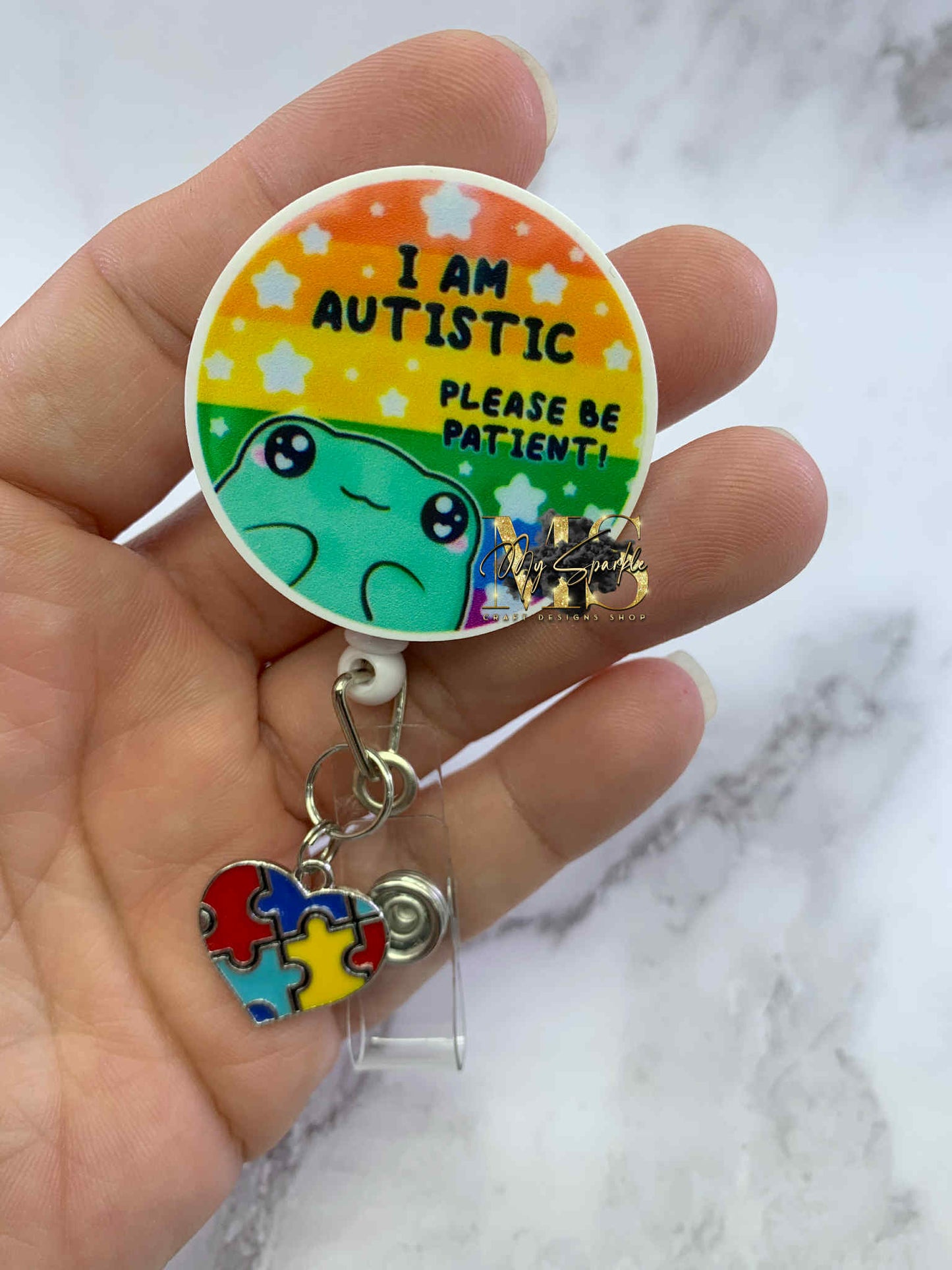 I am Autistic Please Be Patient Frog Badge Reel