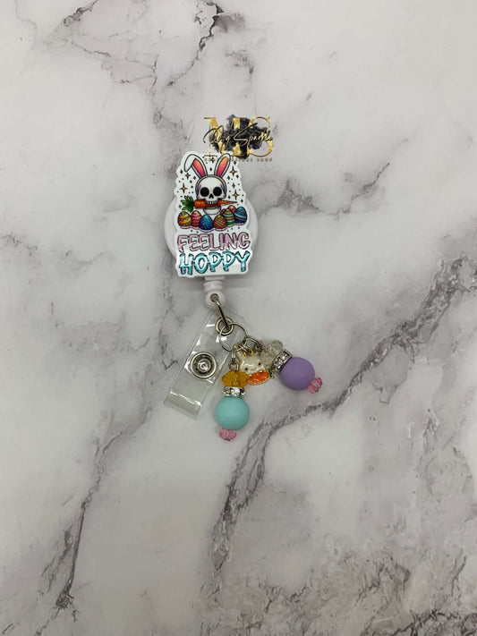 Skeleton Easter Bunny Feeling Hoppy Badge Reel