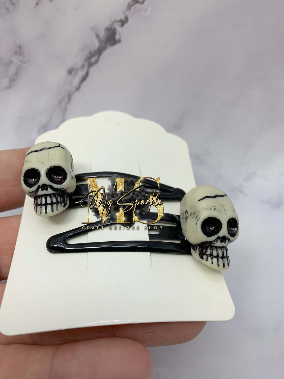 Skull Halloween Hair Clips, Goth Accessories (x2)