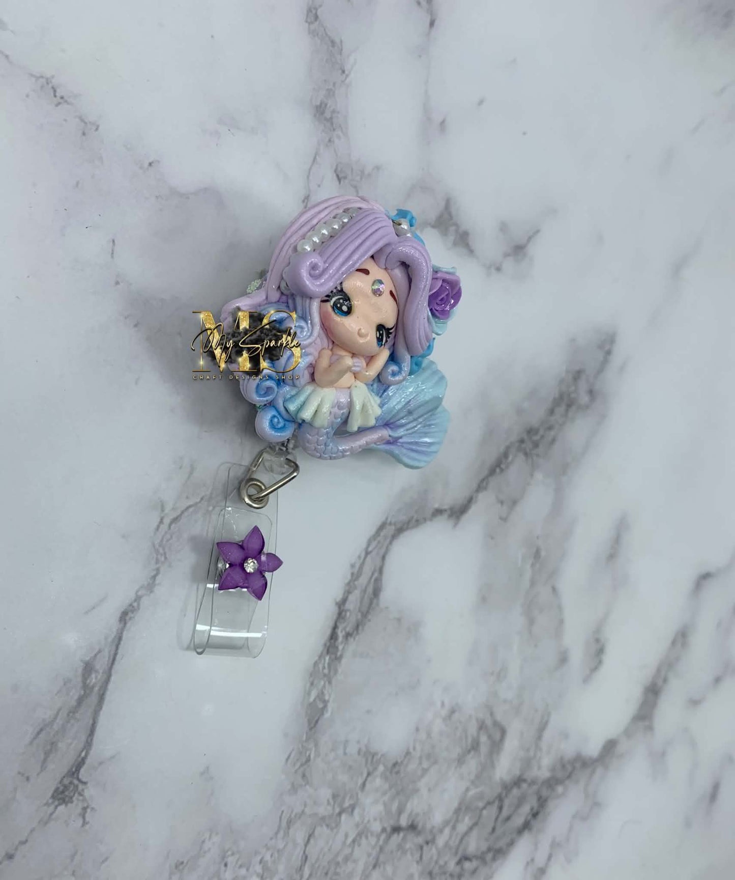 Purple Mermaid Clay Badge Reel