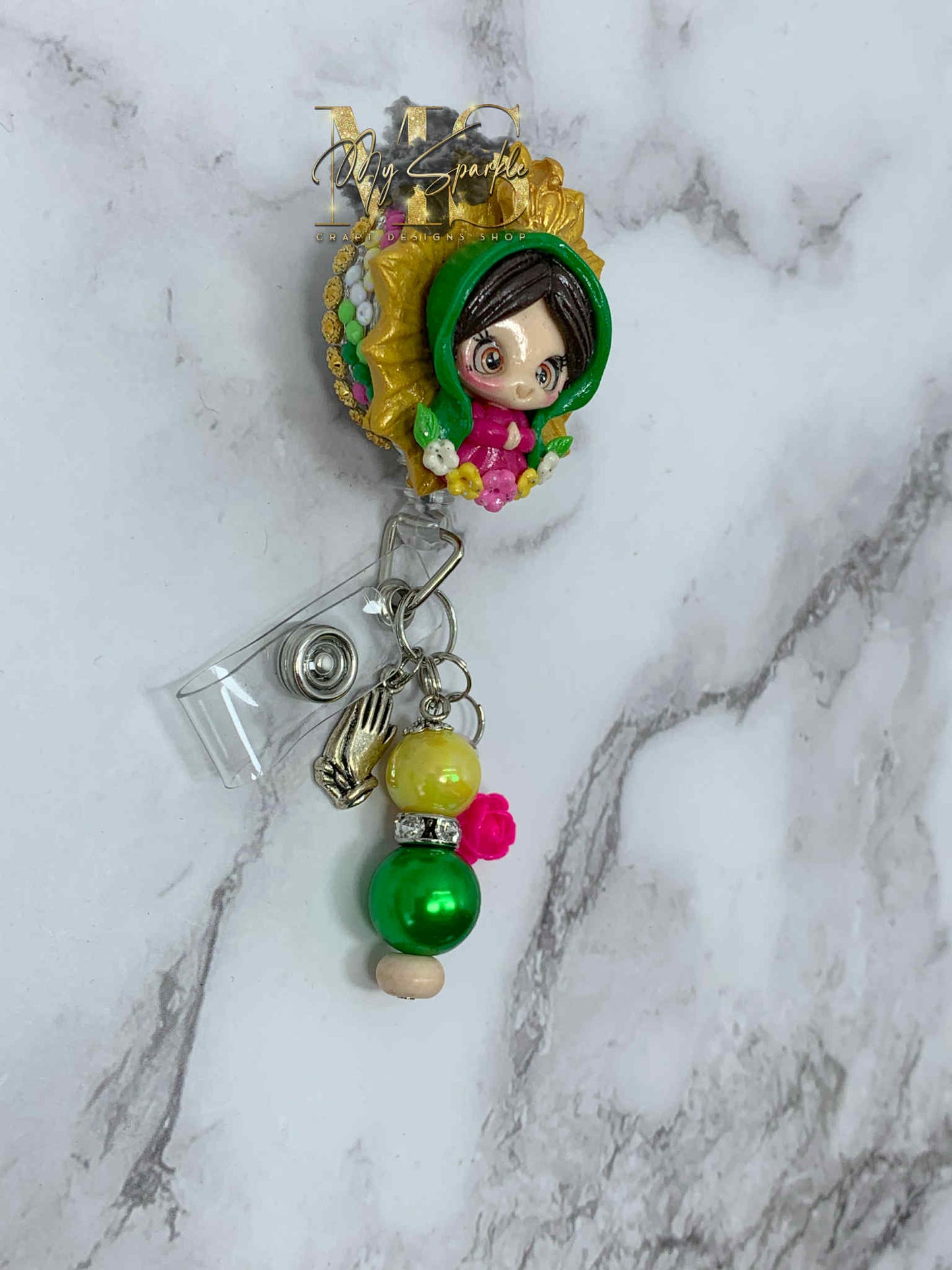 Catholic Virgen De La Guadalupe Clay Badge Reel