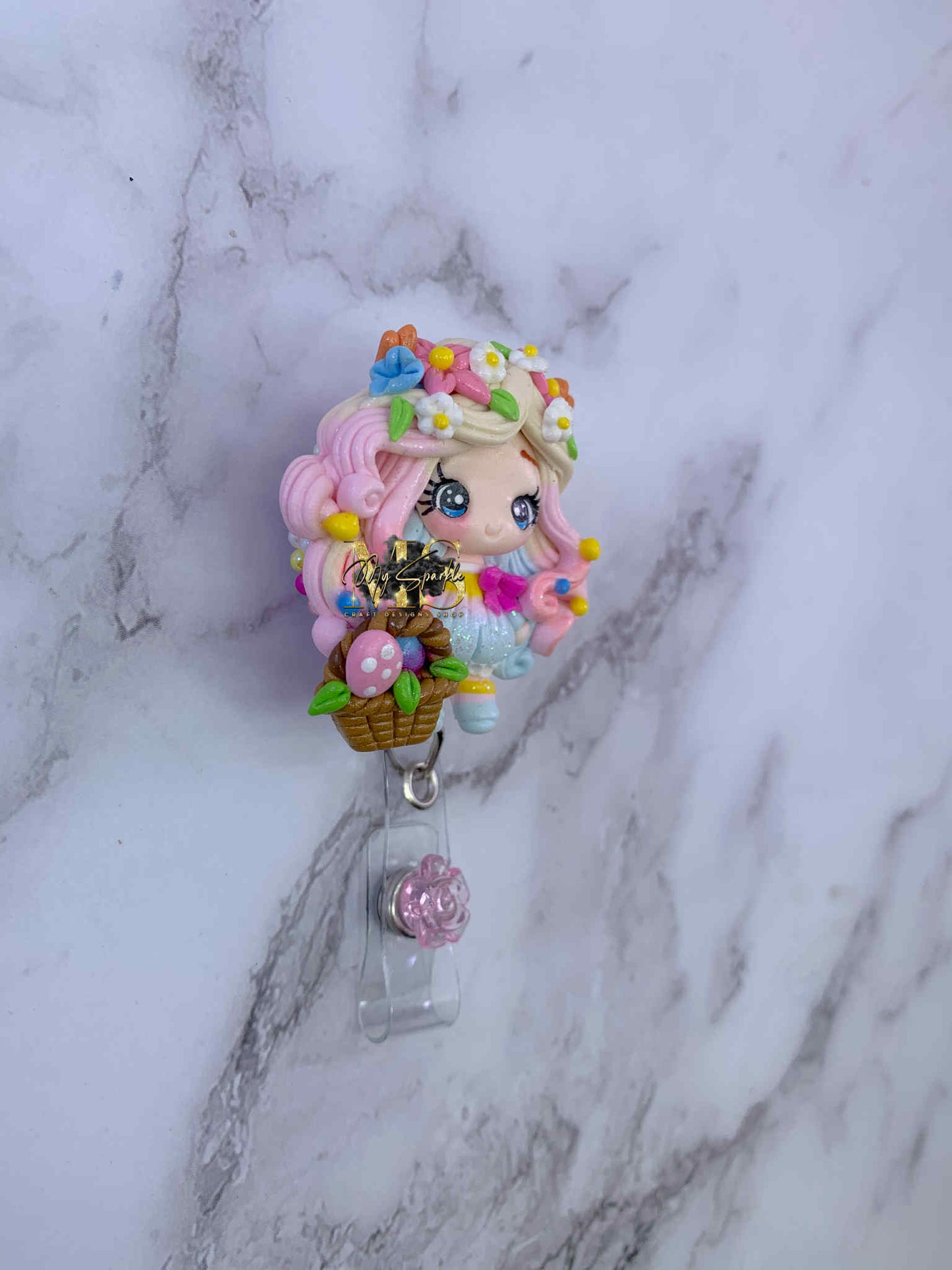 Easter Cute Girl Clay Badge Reel