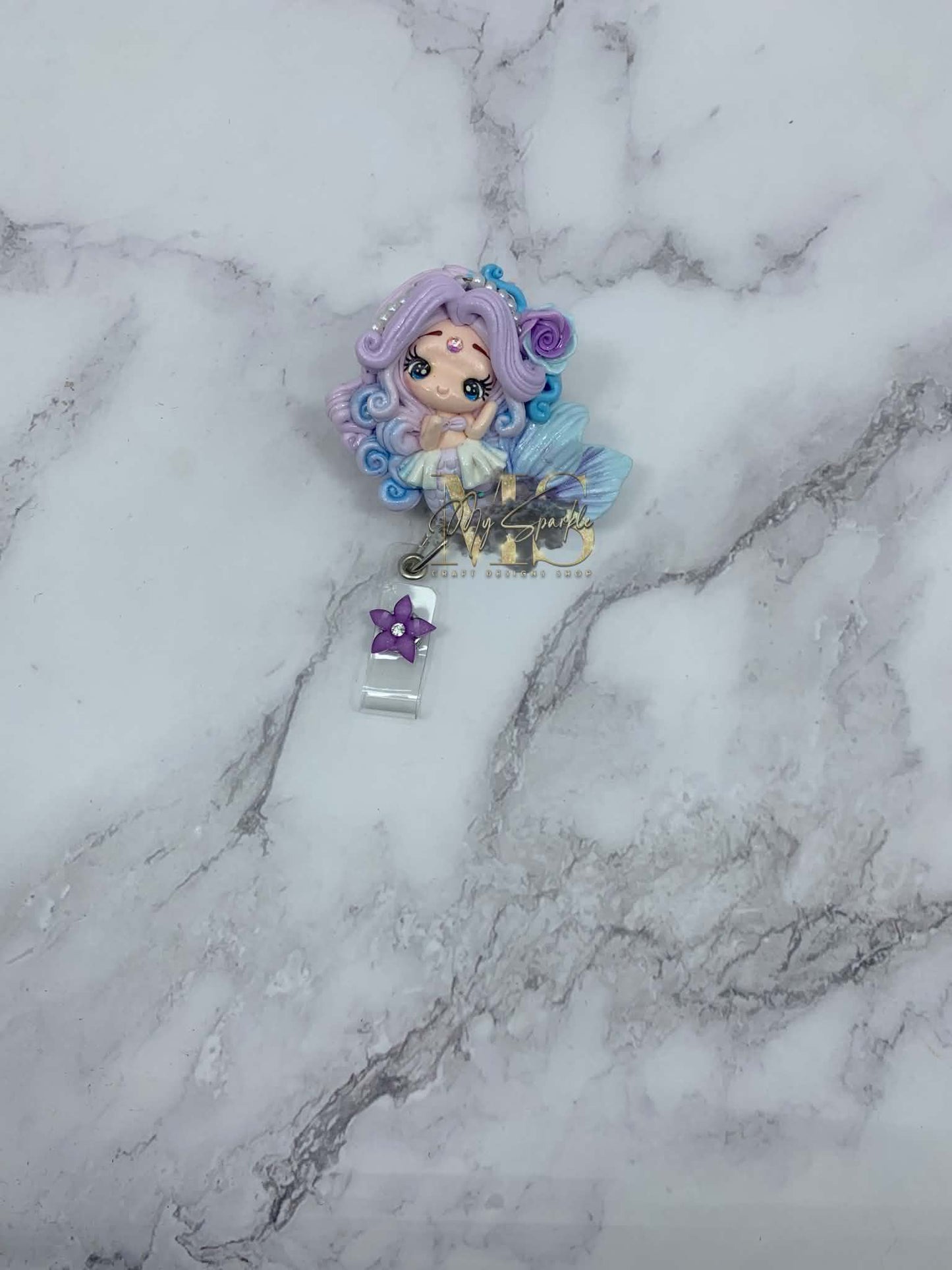 Purple Mermaid Clay Badge Reel