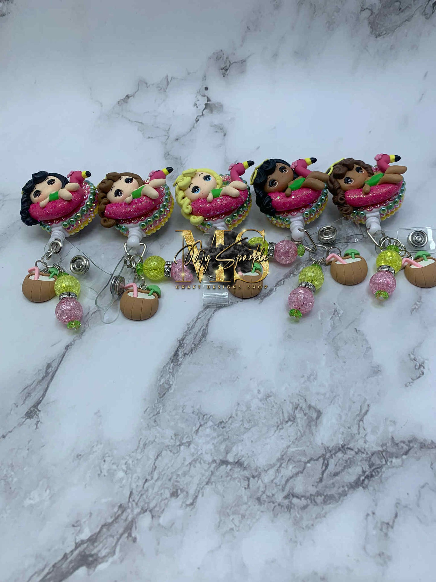 Summer Cute Swiming Girl Clay Badge Reel