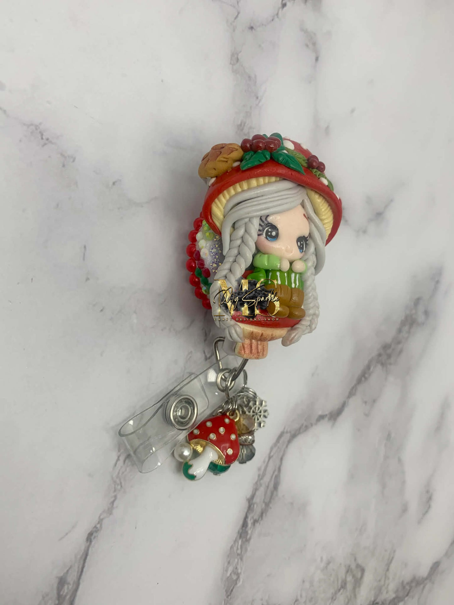 Christmas Mushroom Girl Badge Reel