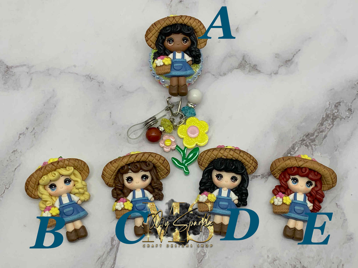 Daisy Flower Girl Clay Badge Reel