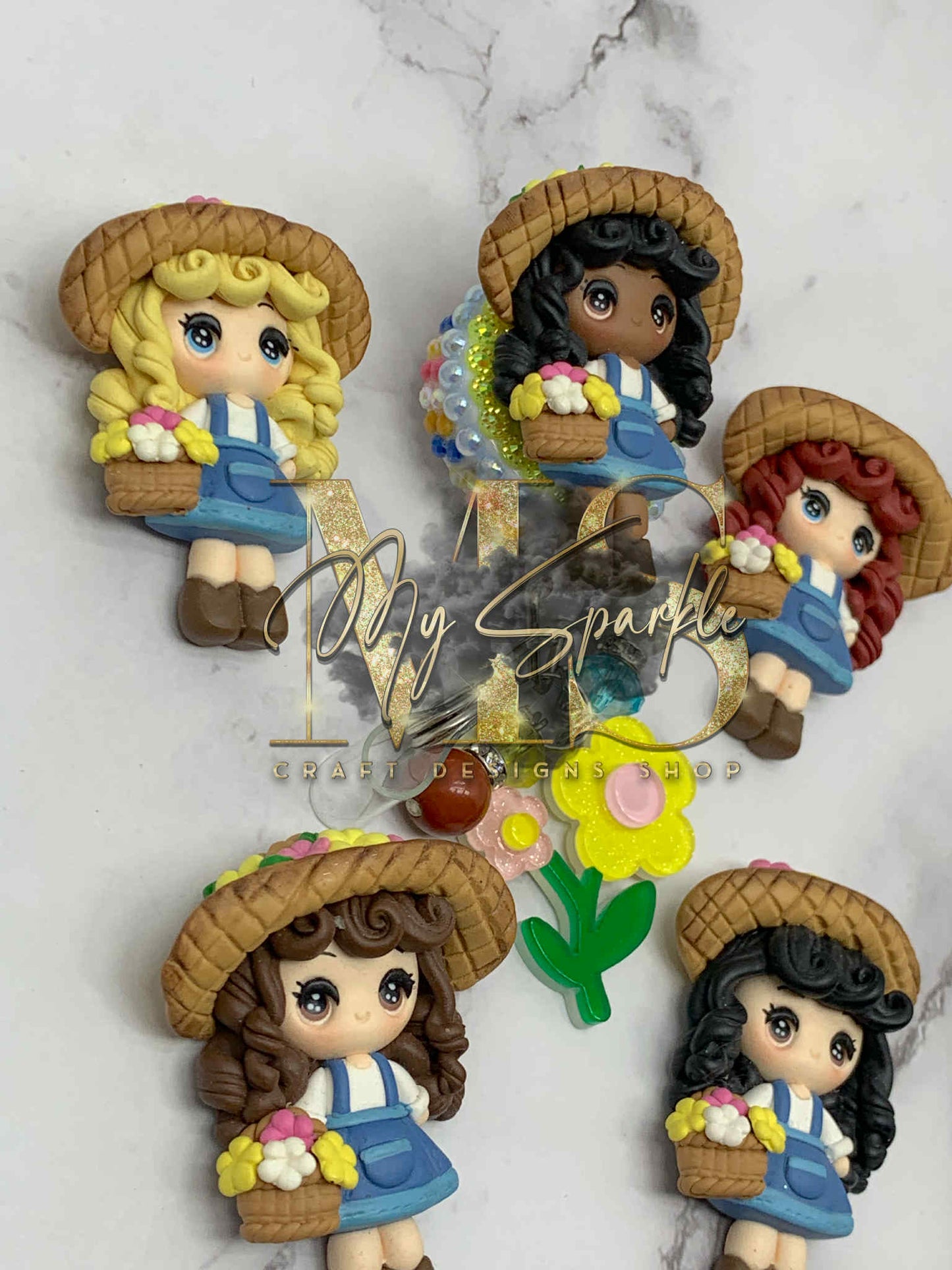Daisy Flower Girl Clay Badge Reel