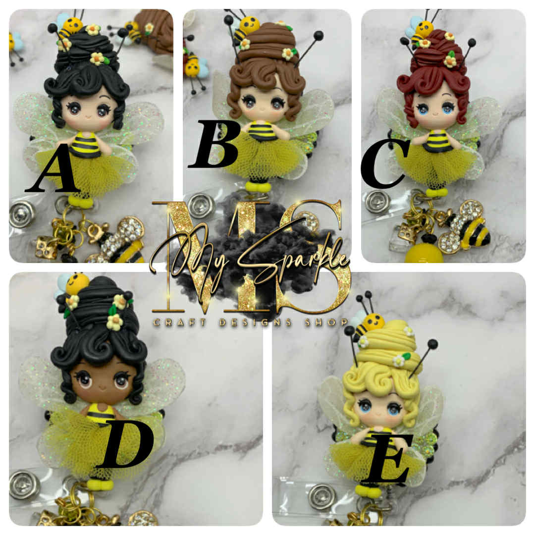 Cute Bee Girl  Clay Badge Reel