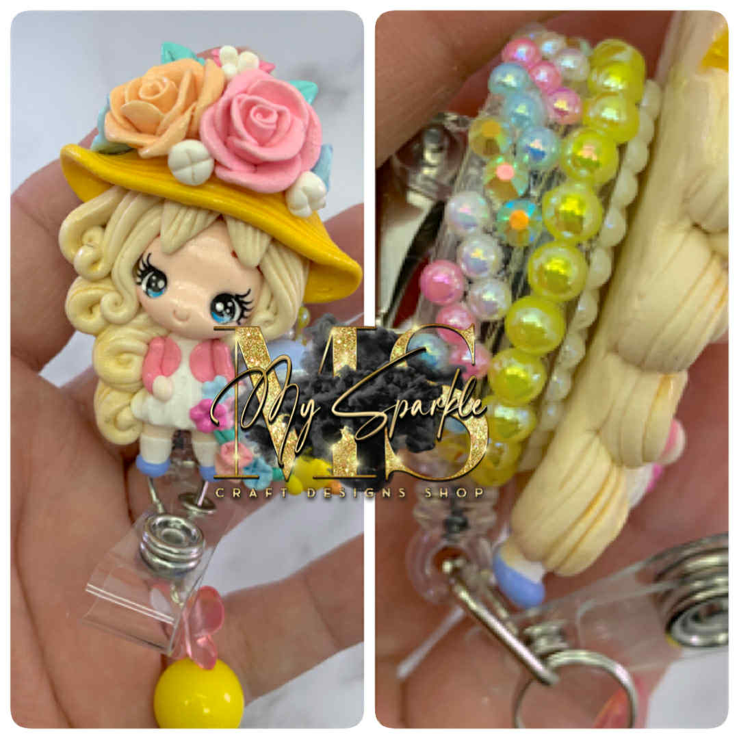 Easter Cute Girl Egg Clay Badge Reel