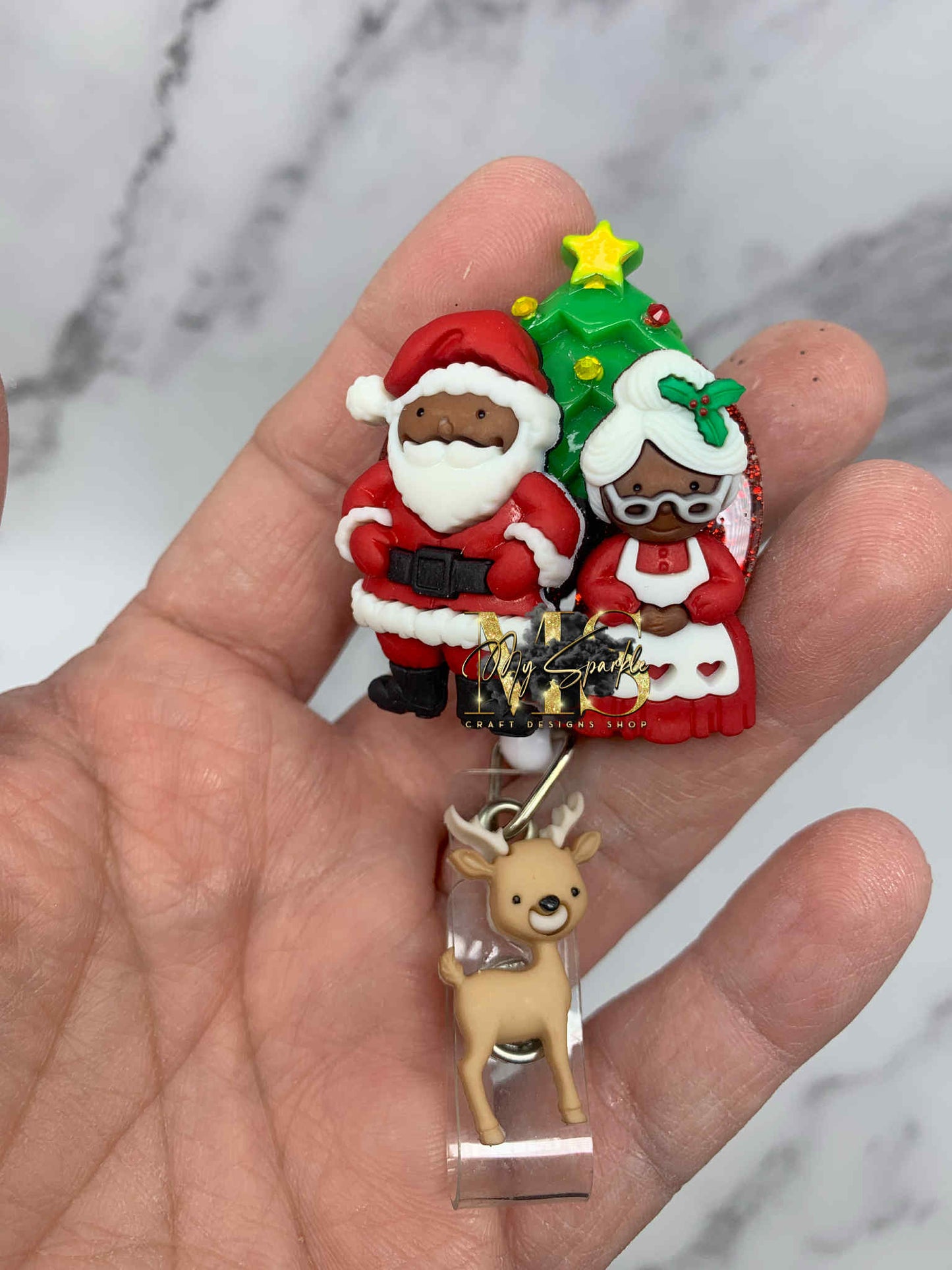 Dark Skin Tone Santa Badge Reel