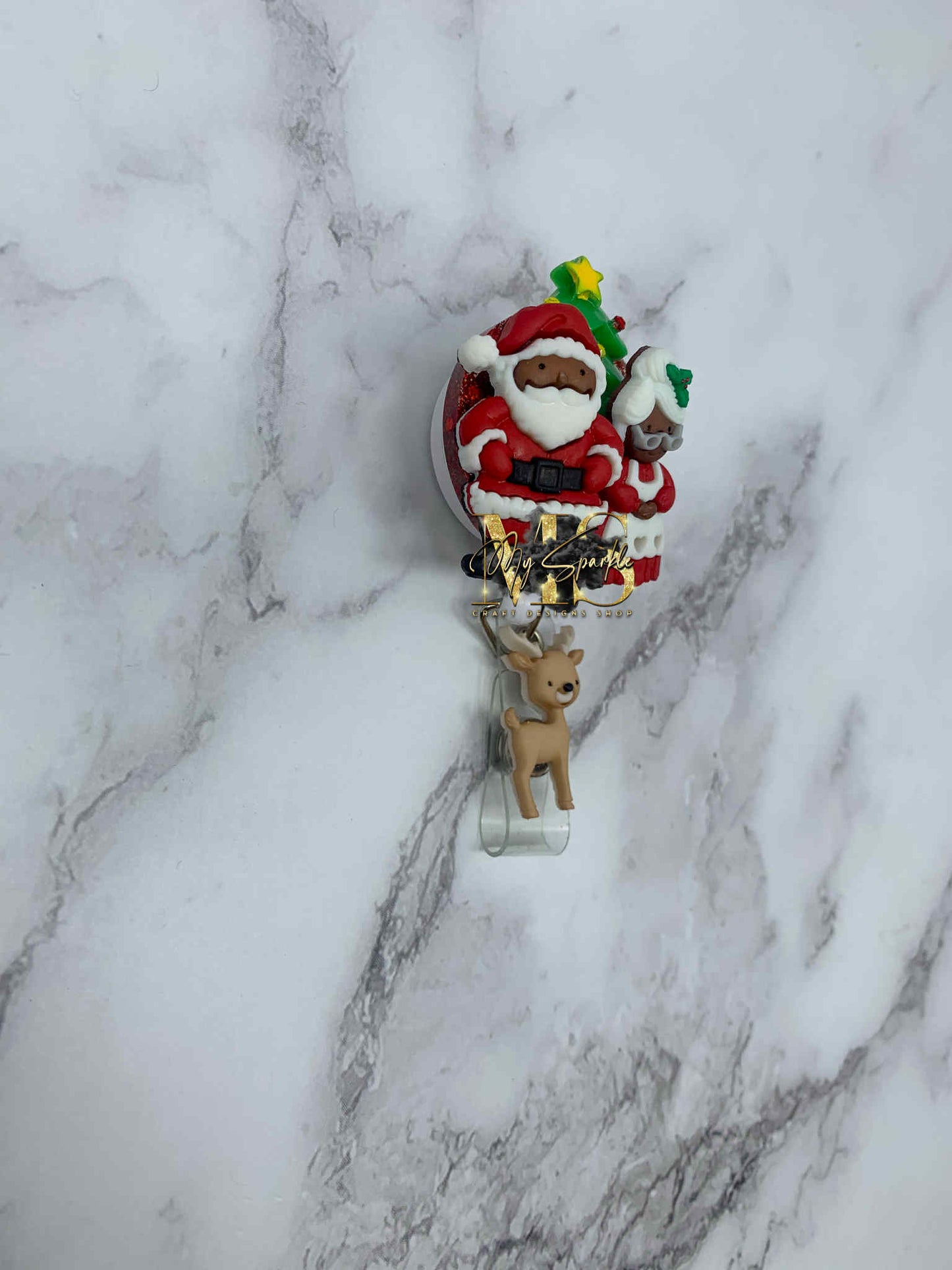 Dark Skin Tone Santa Badge Reel
