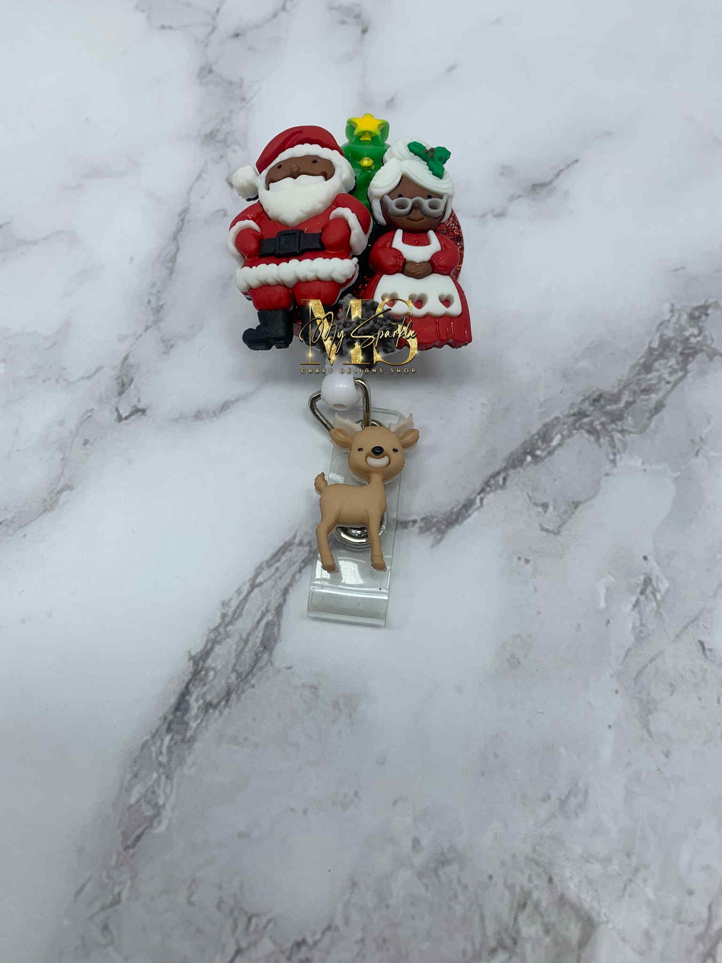 Dark Skin Tone Santa Badge Reel