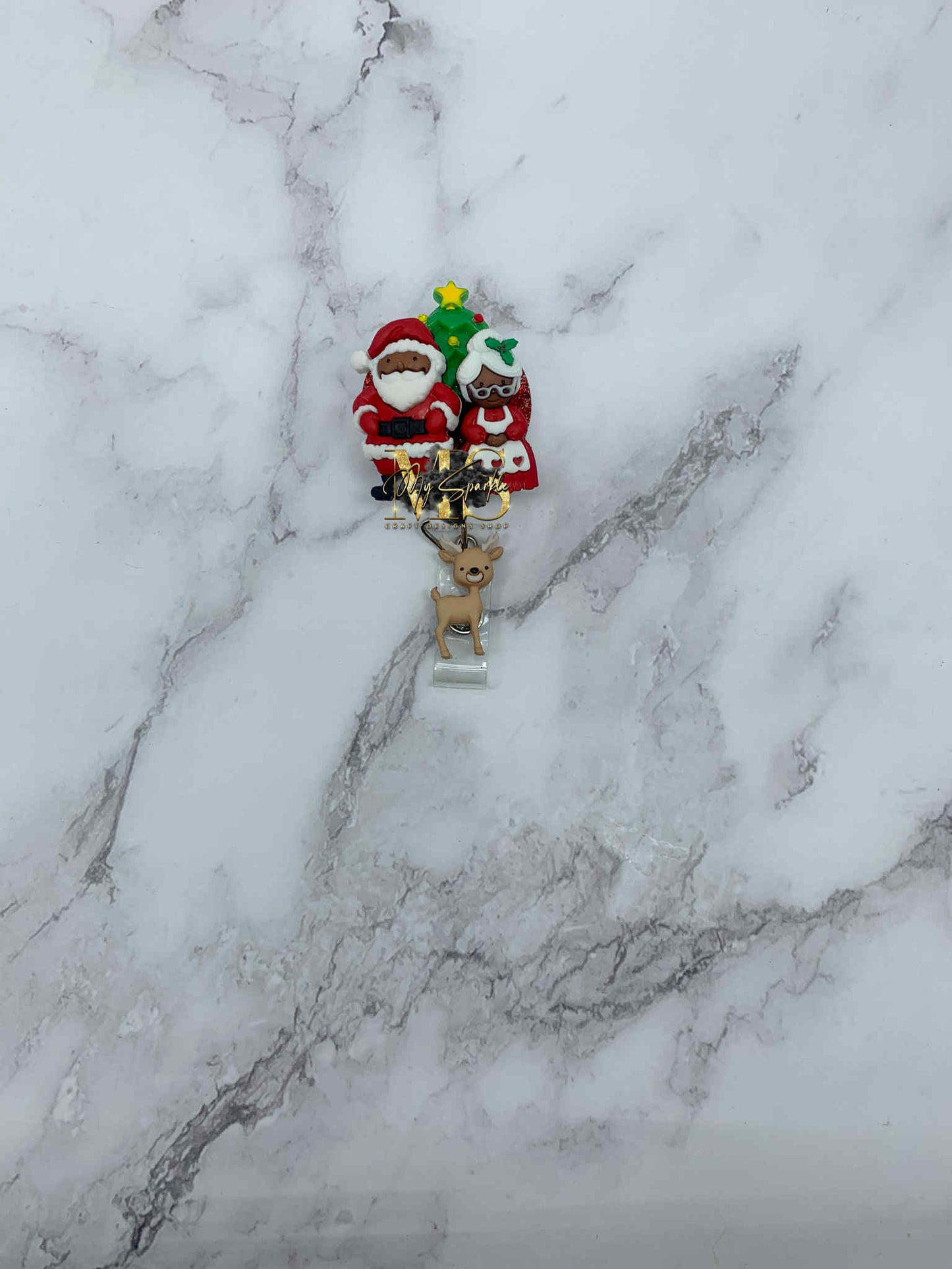 Dark Skin Tone Santa Badge Reel