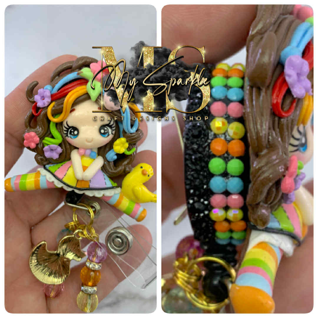 Easter Cute Girl w/ Chick Clay Badge Reel