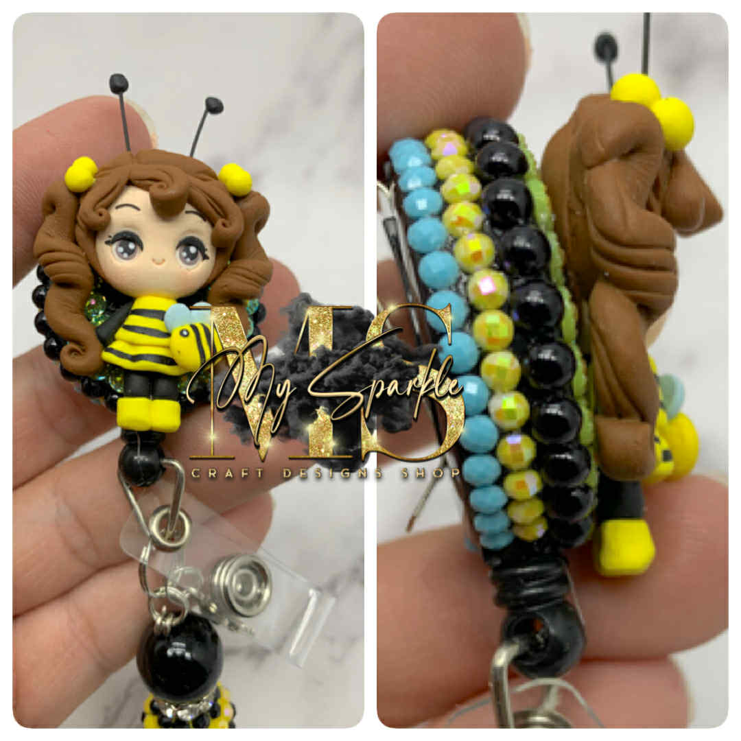 Cute Bee Girl Clay Badge Reel