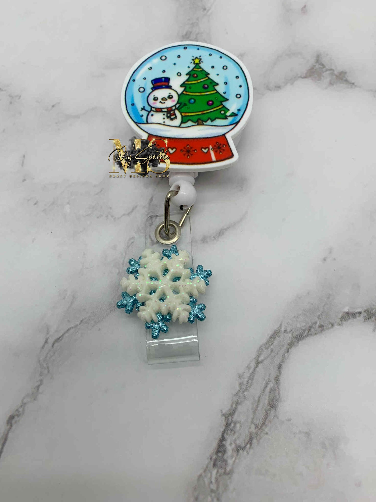 Snowman Snow Globe Badge Reel