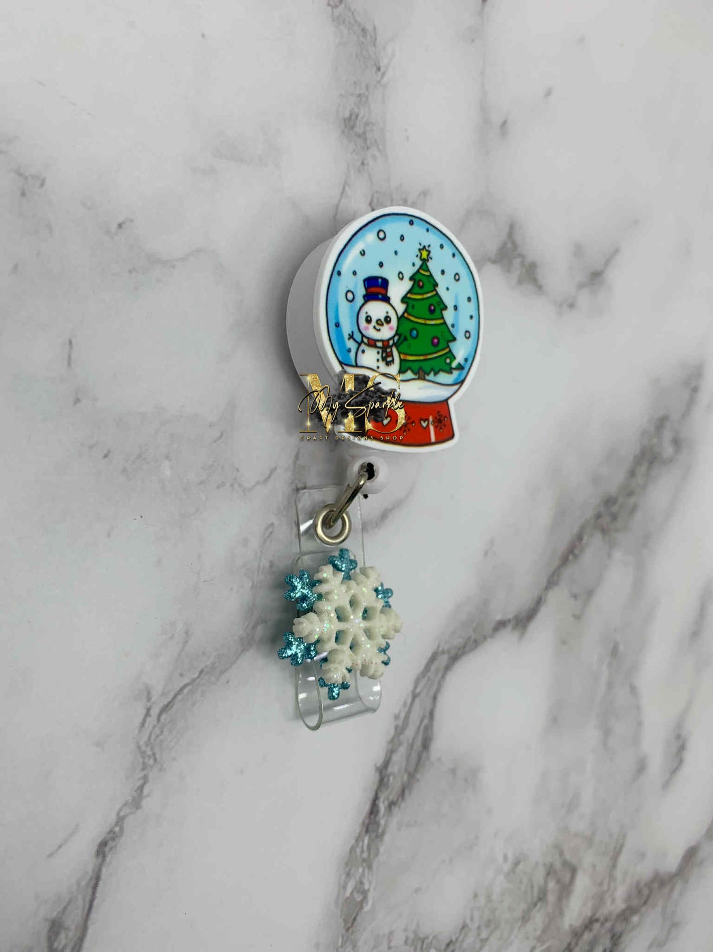 Snowman Snow Globe Badge Reel