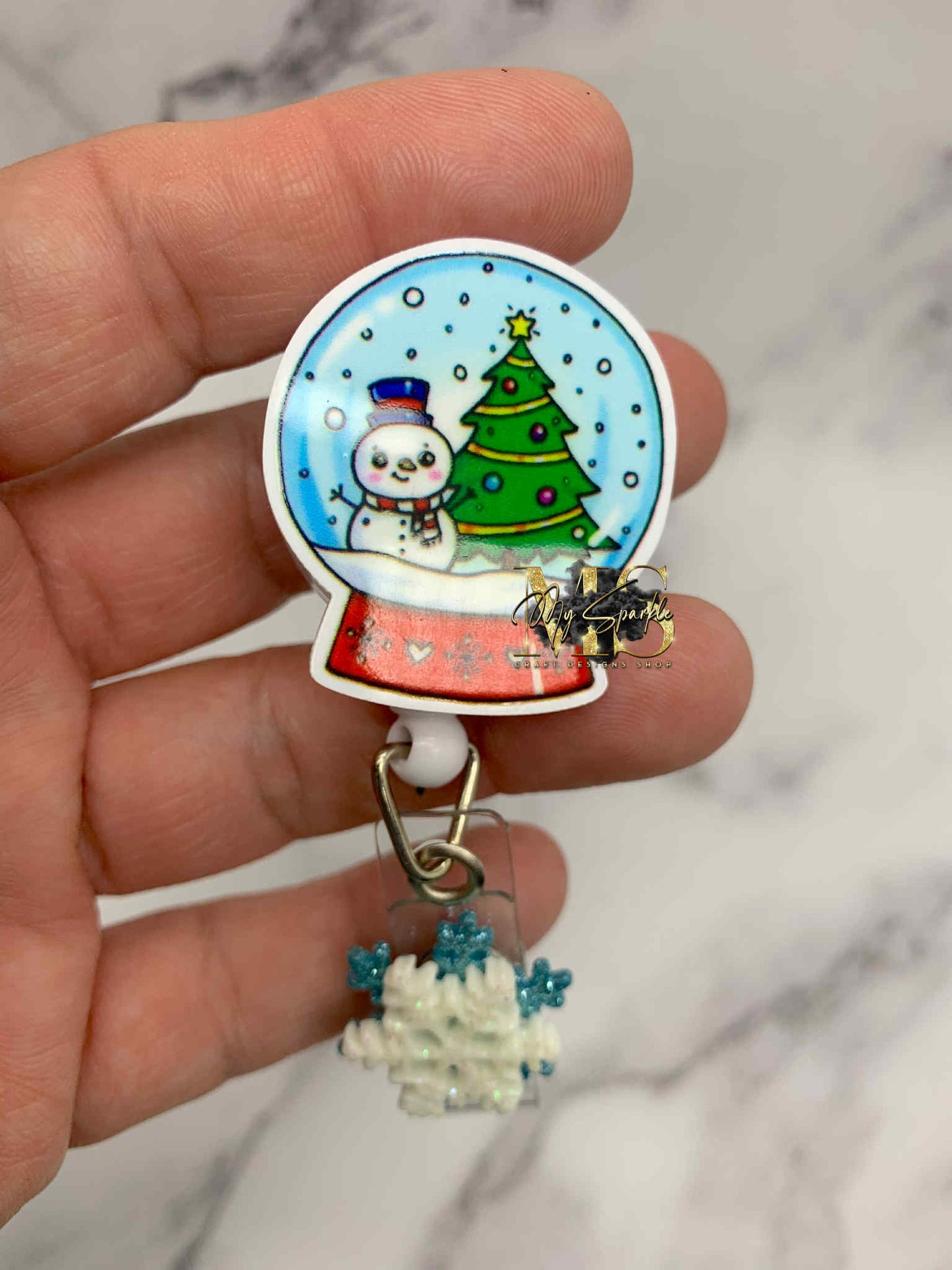 Snowman Snow Globe Badge Reel
