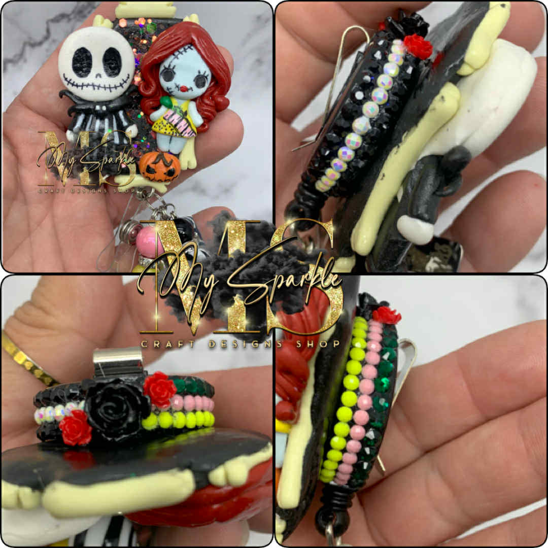 Halloween Couple Nightmare Clay Badge Reel