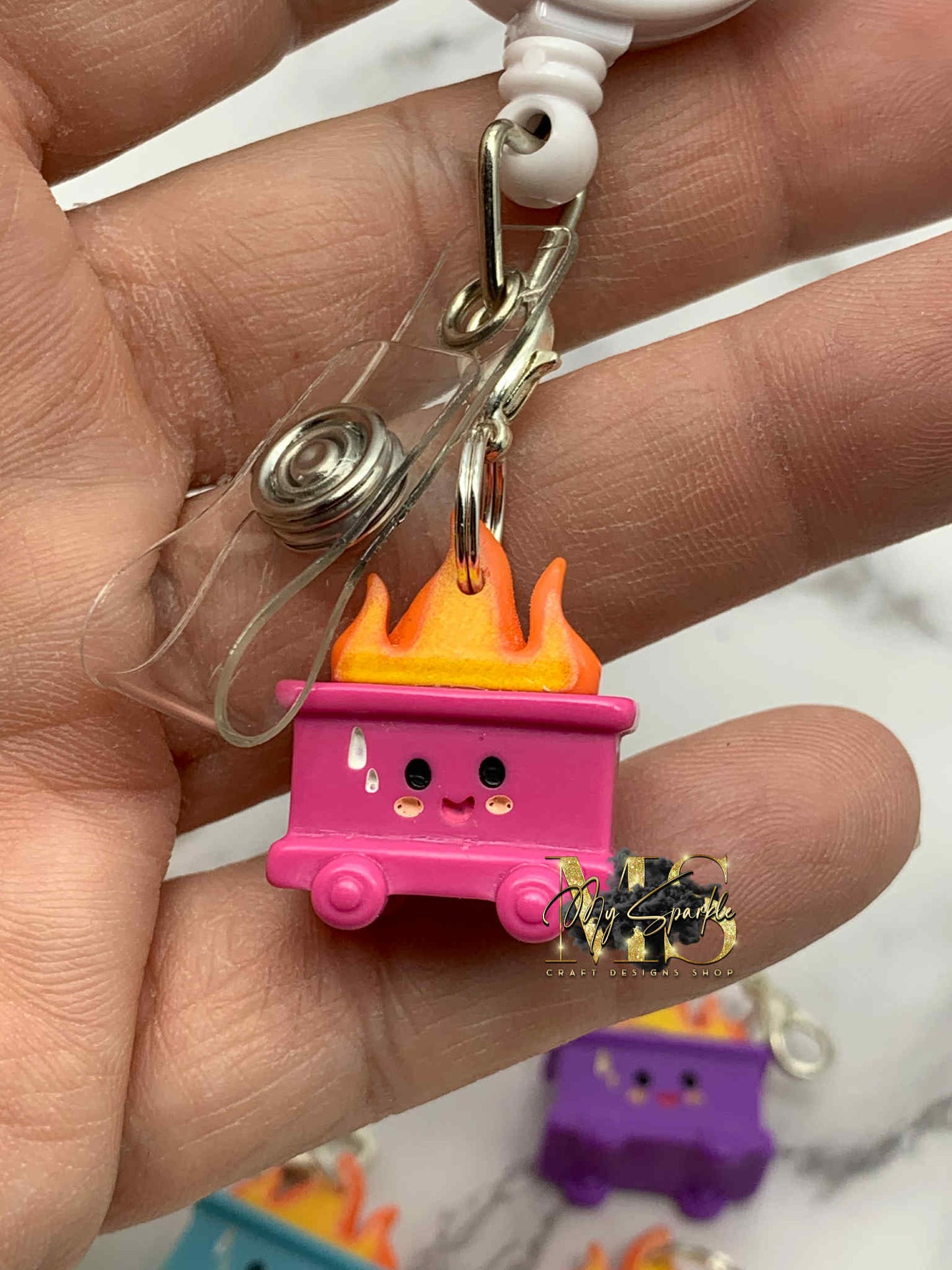 Dumpster Fire Badge Reel Charm
