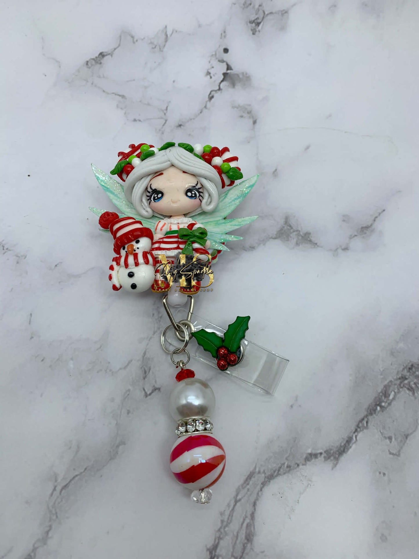 Christmas Girl Fairy W/ Snowman Badge Reel