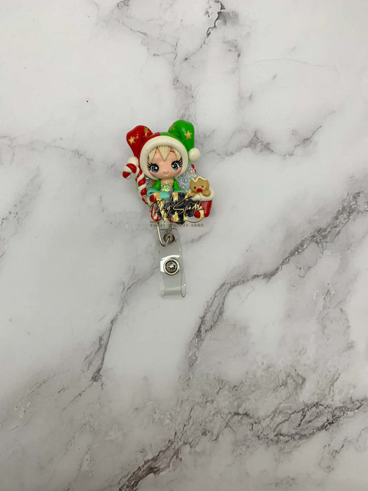 Elf Girl W/ Gingerbread Clay Badge Reel