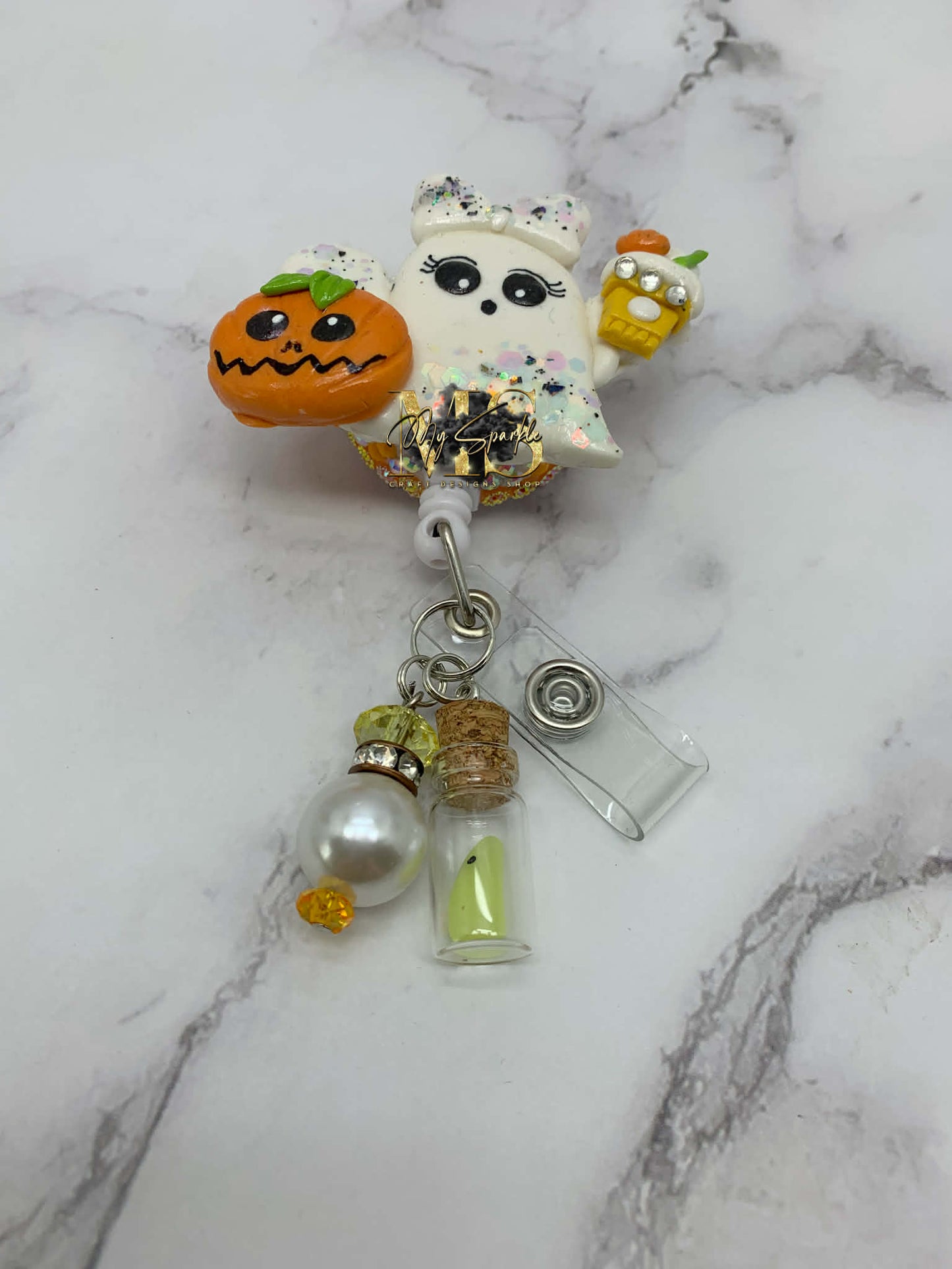Halloween Ghost Clay Badge Reel