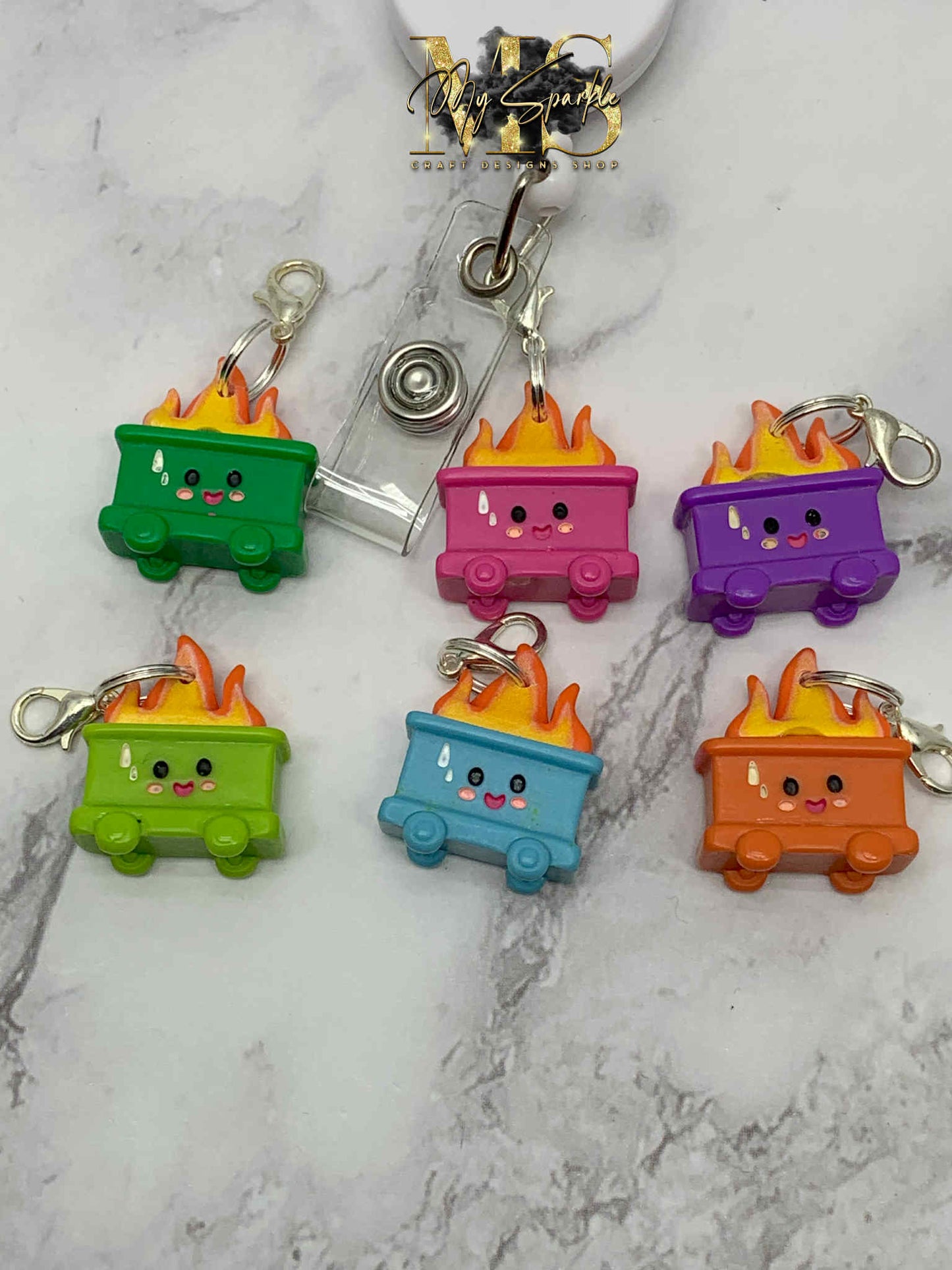 Dumpster Fire Badge Reel Charm