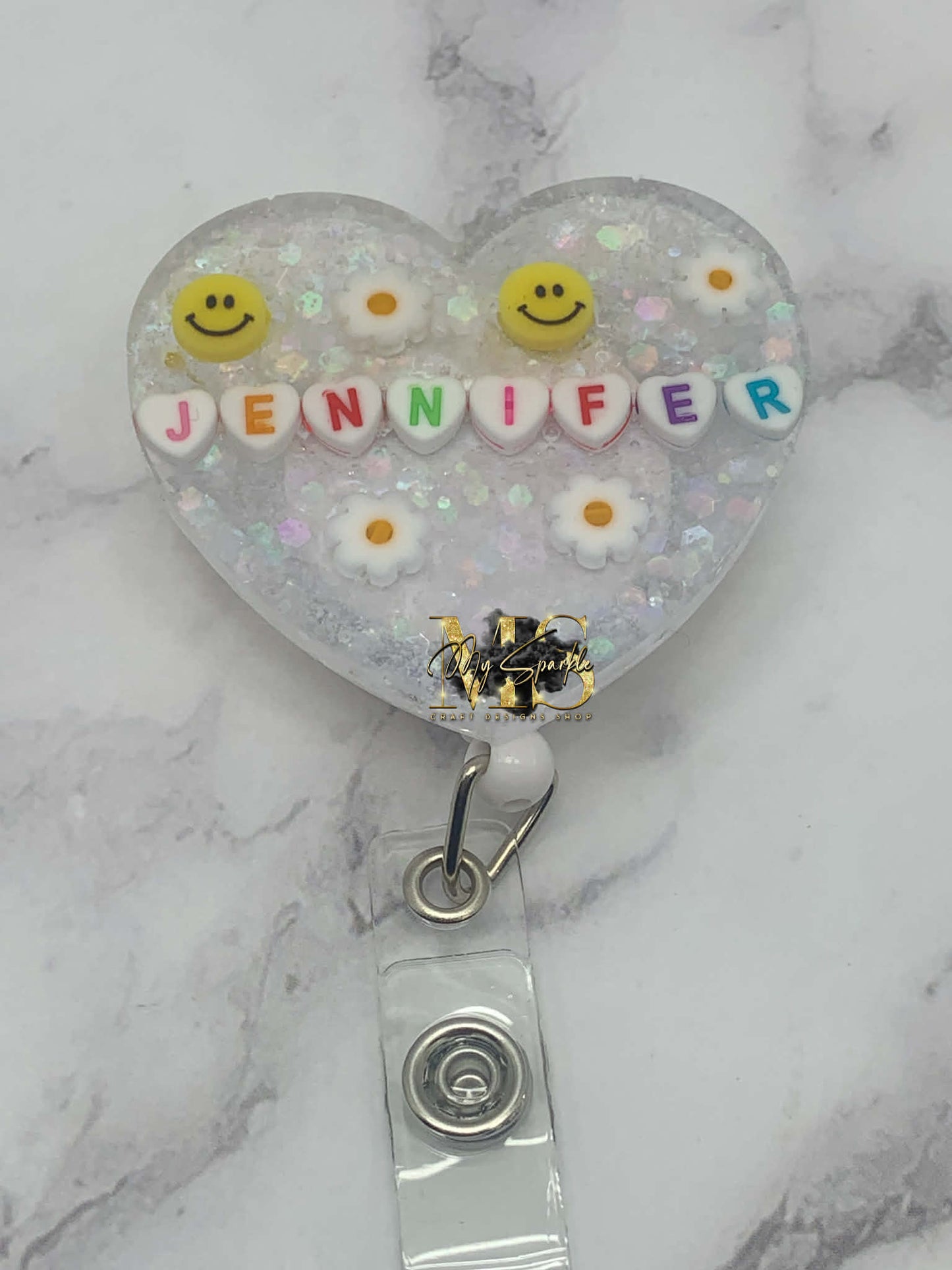 Personalized Name Heart Resin Badge Reel