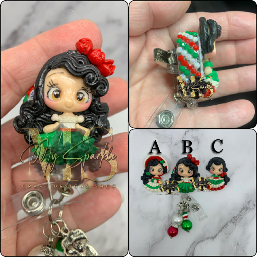 Mexican Girl Clay Badge Reel