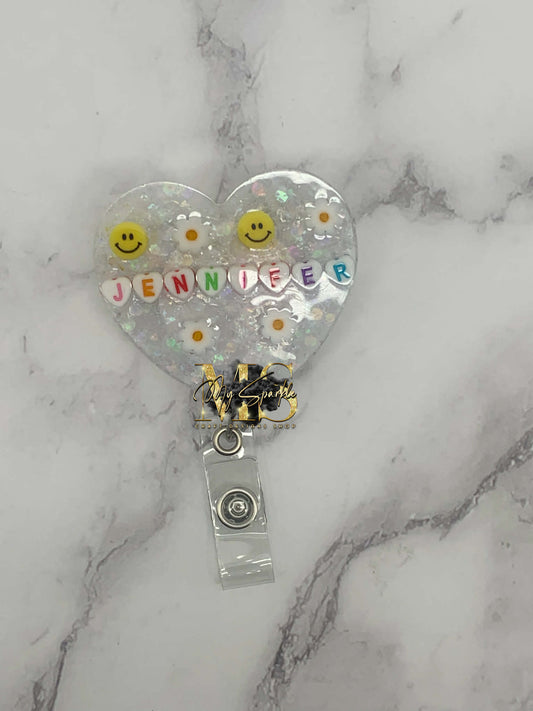 Personalized Name Heart Resin Badge Reel