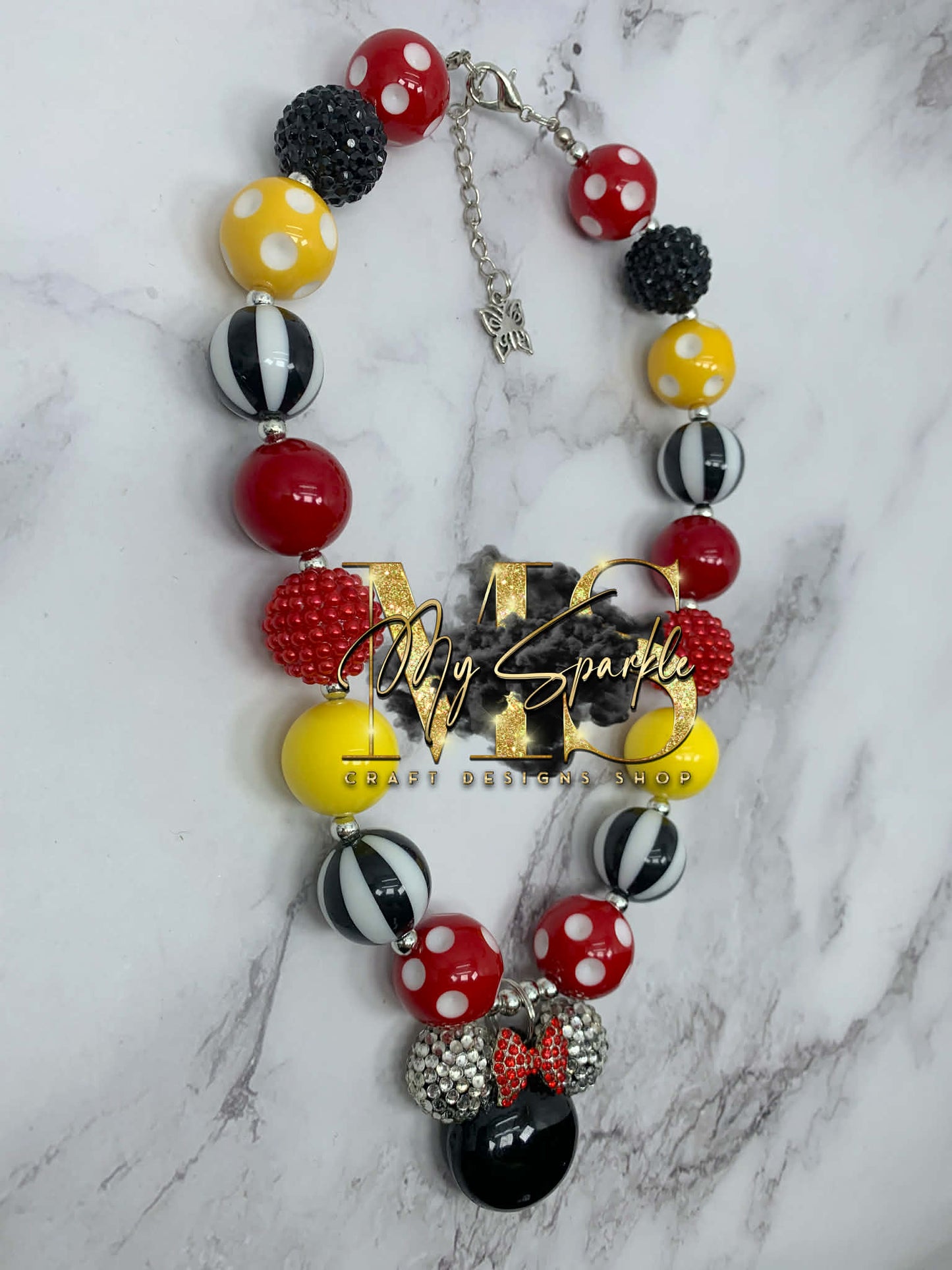 Black Mouse Rhinestone Chunky Bubblegum Necklace