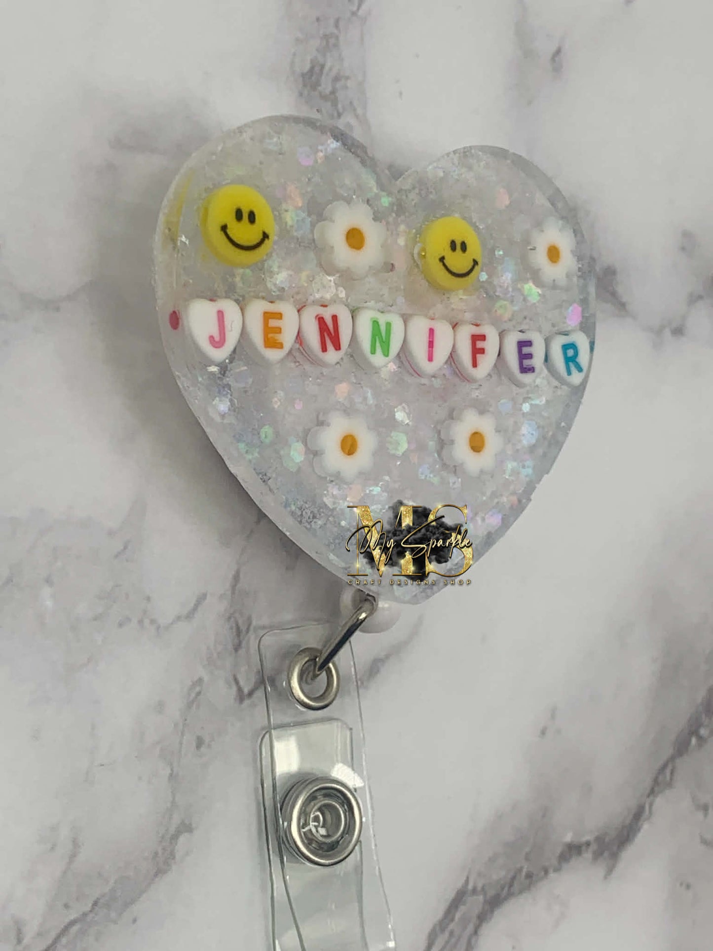 Personalized Name Heart Resin Badge Reel