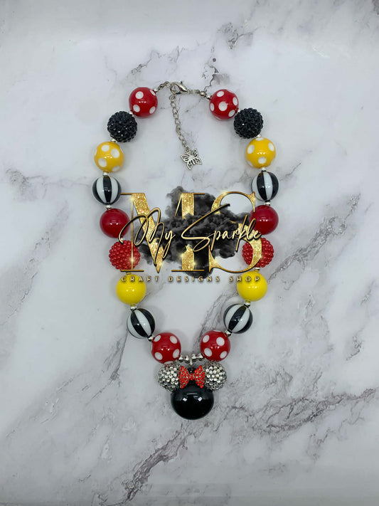 Black Mouse Rhinestone Chunky Bubblegum Necklace