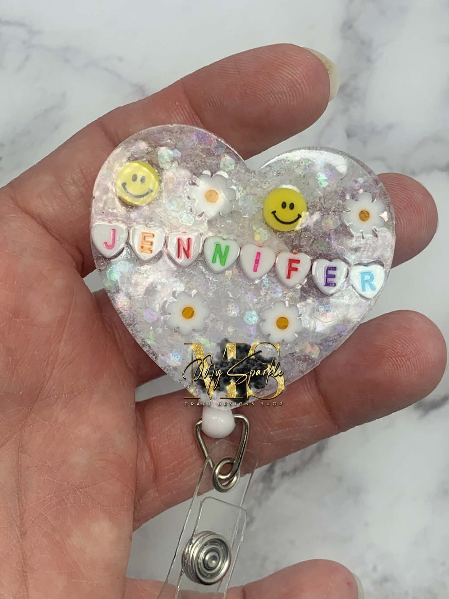 Personalized Name Heart Resin Badge Reel