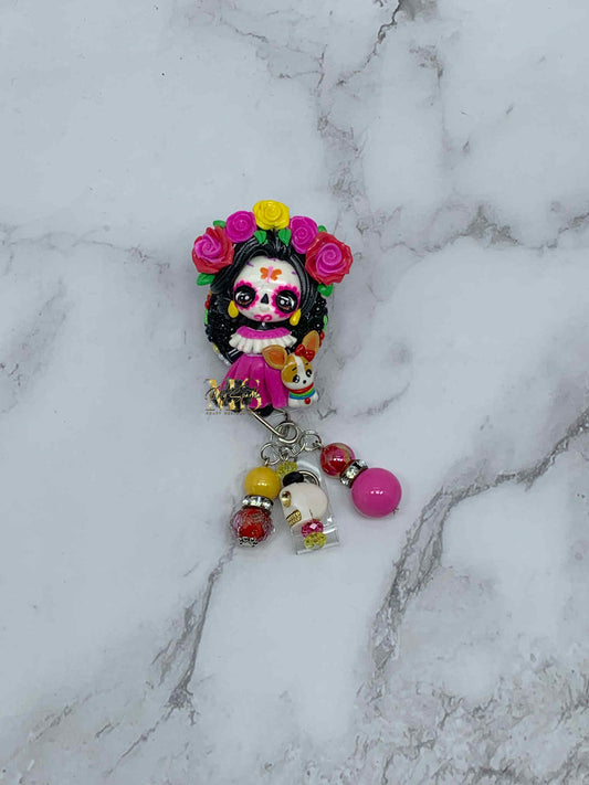 Dog Mom Skeleton Clay Badge Reel