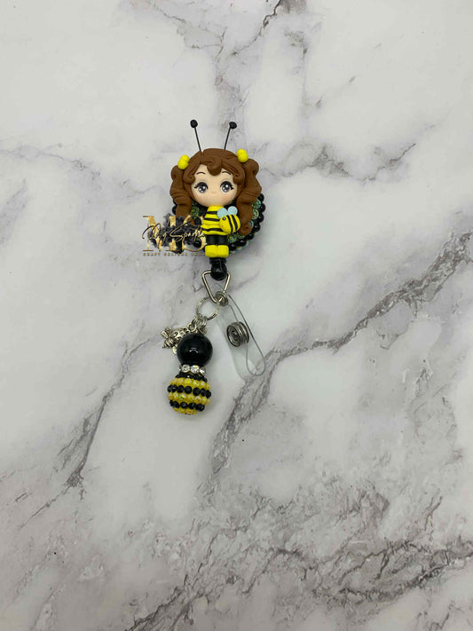 Cute Bee Girl Clay Badge Reel