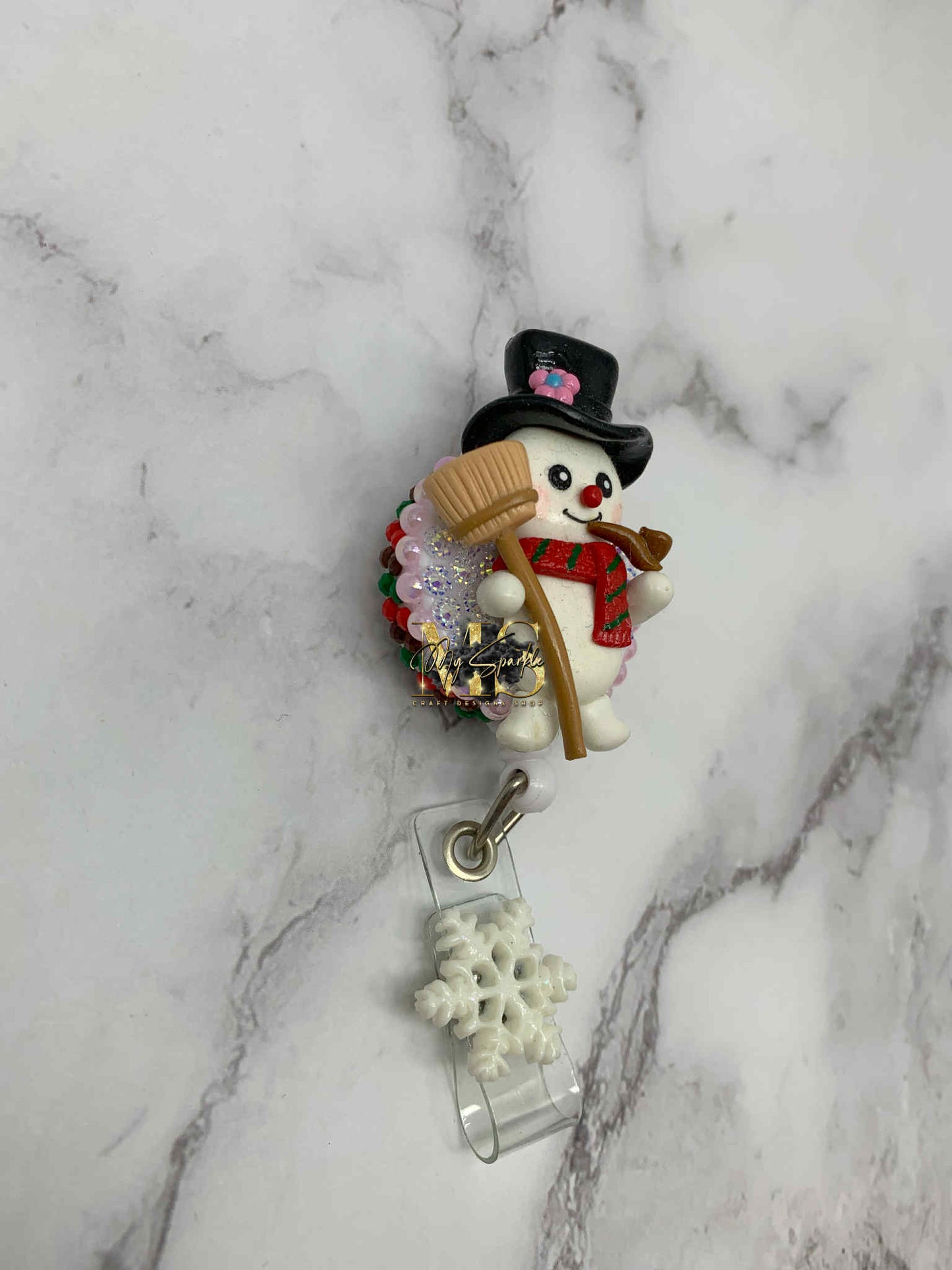 Christmas Snowman Clay Badge Reel