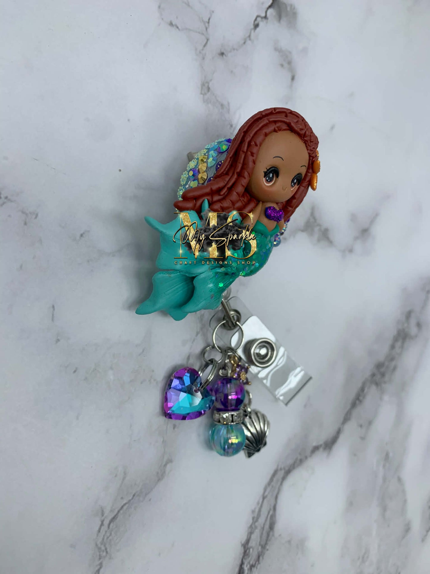 Black Girl Mermaid Clay Badge Reel