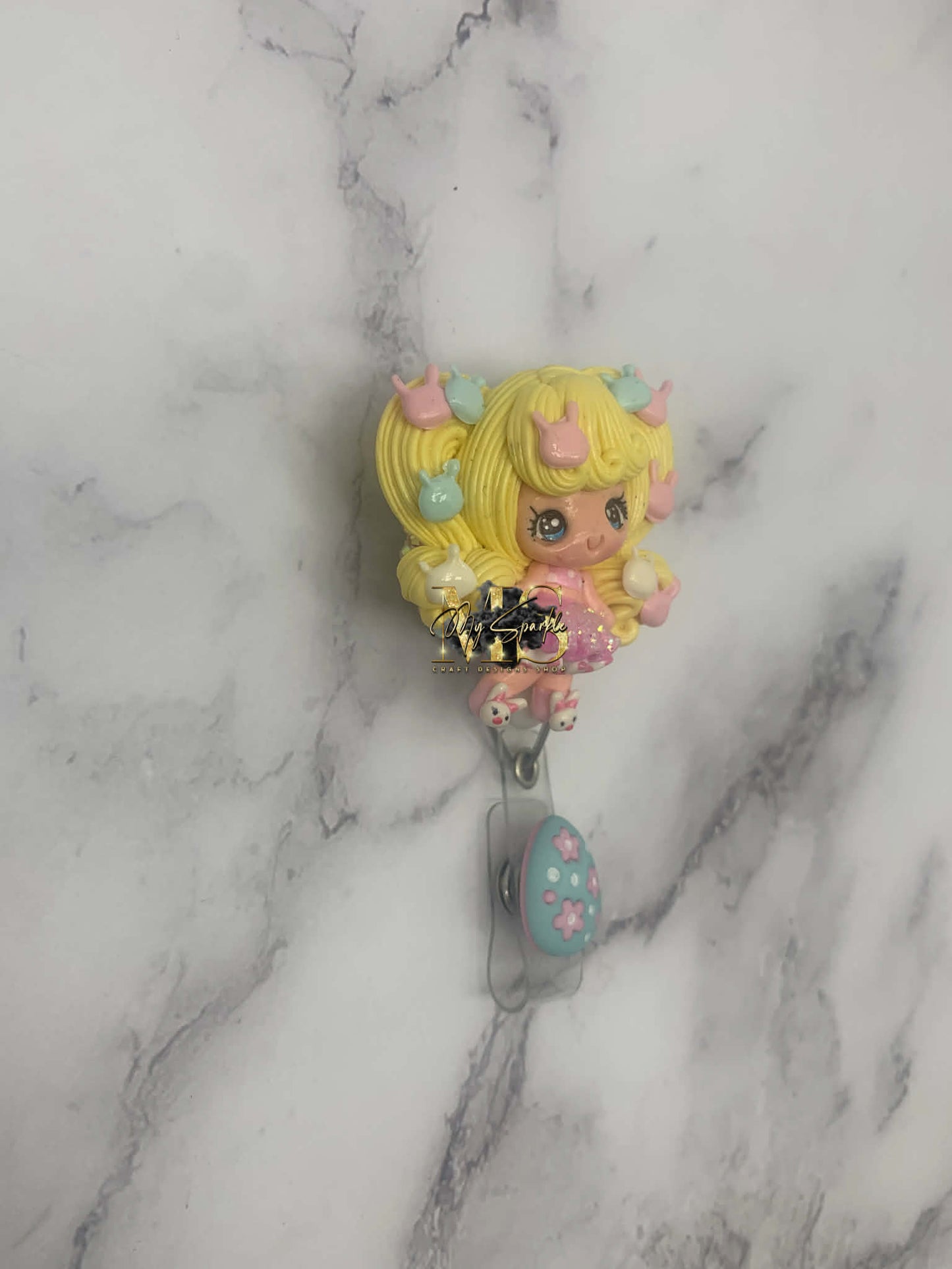 Easter Girl Clay Badge Reel