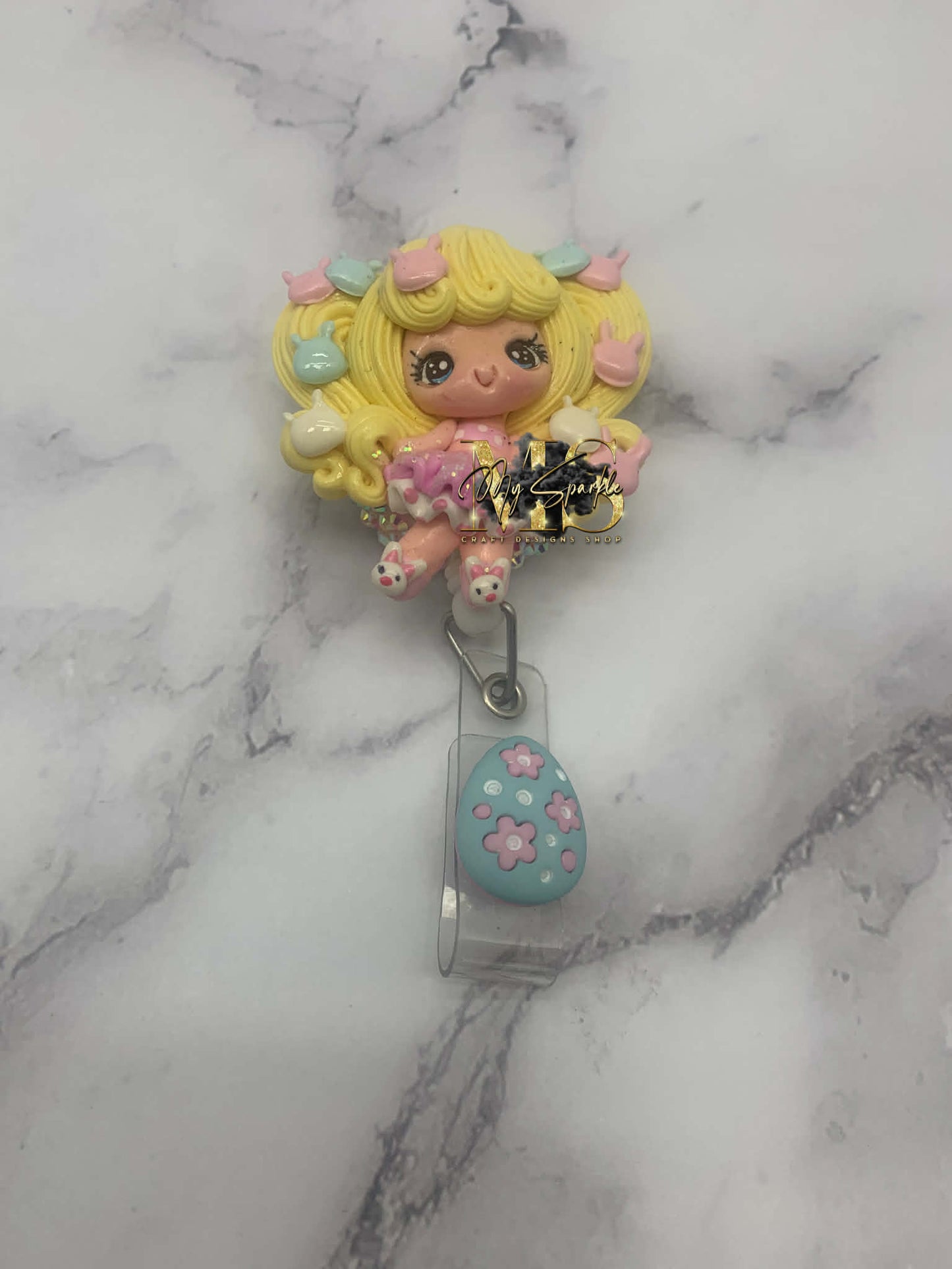 Easter Girl Clay Badge Reel